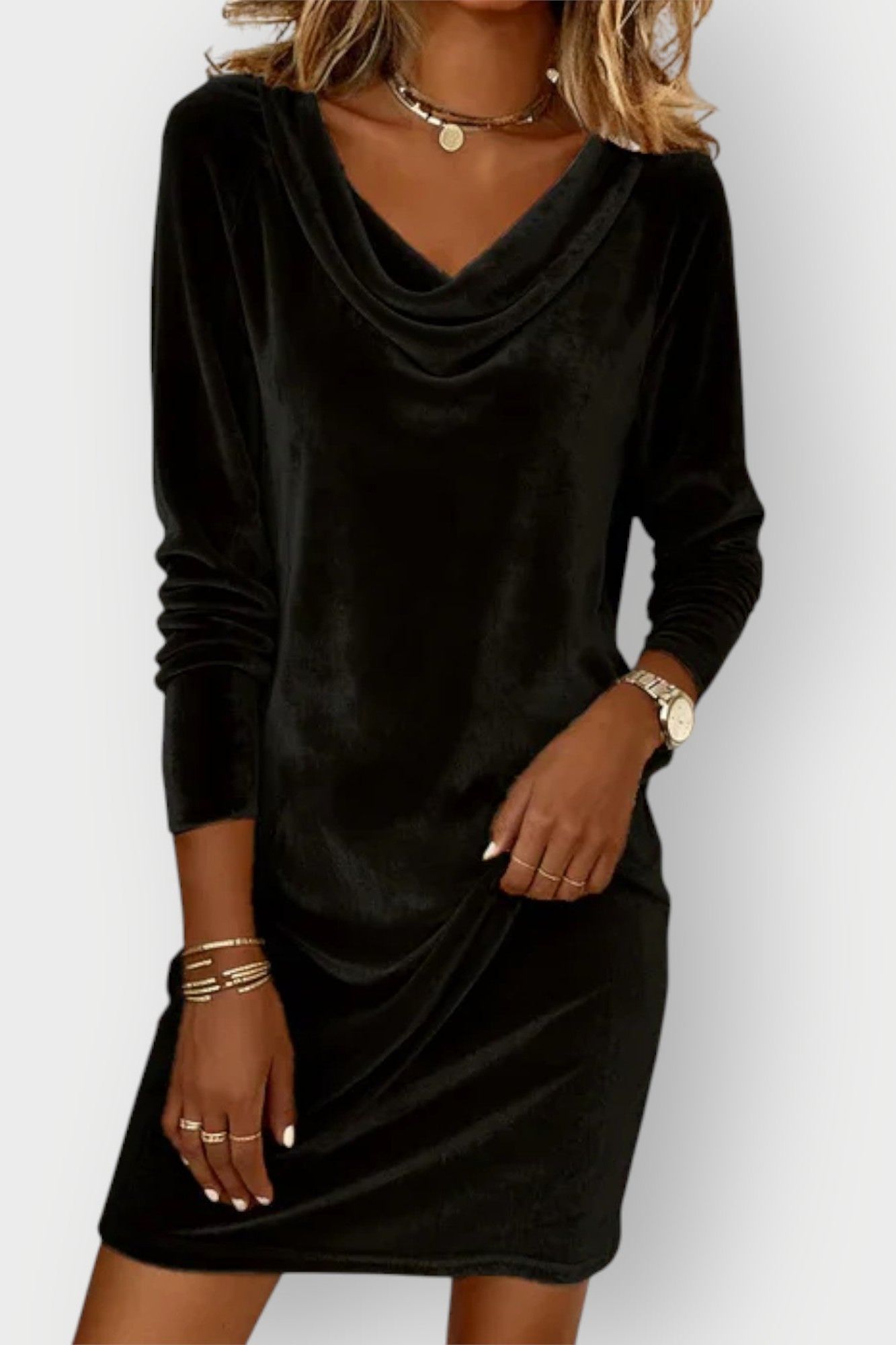 Kathleen - Drape Neck Velvet Dress