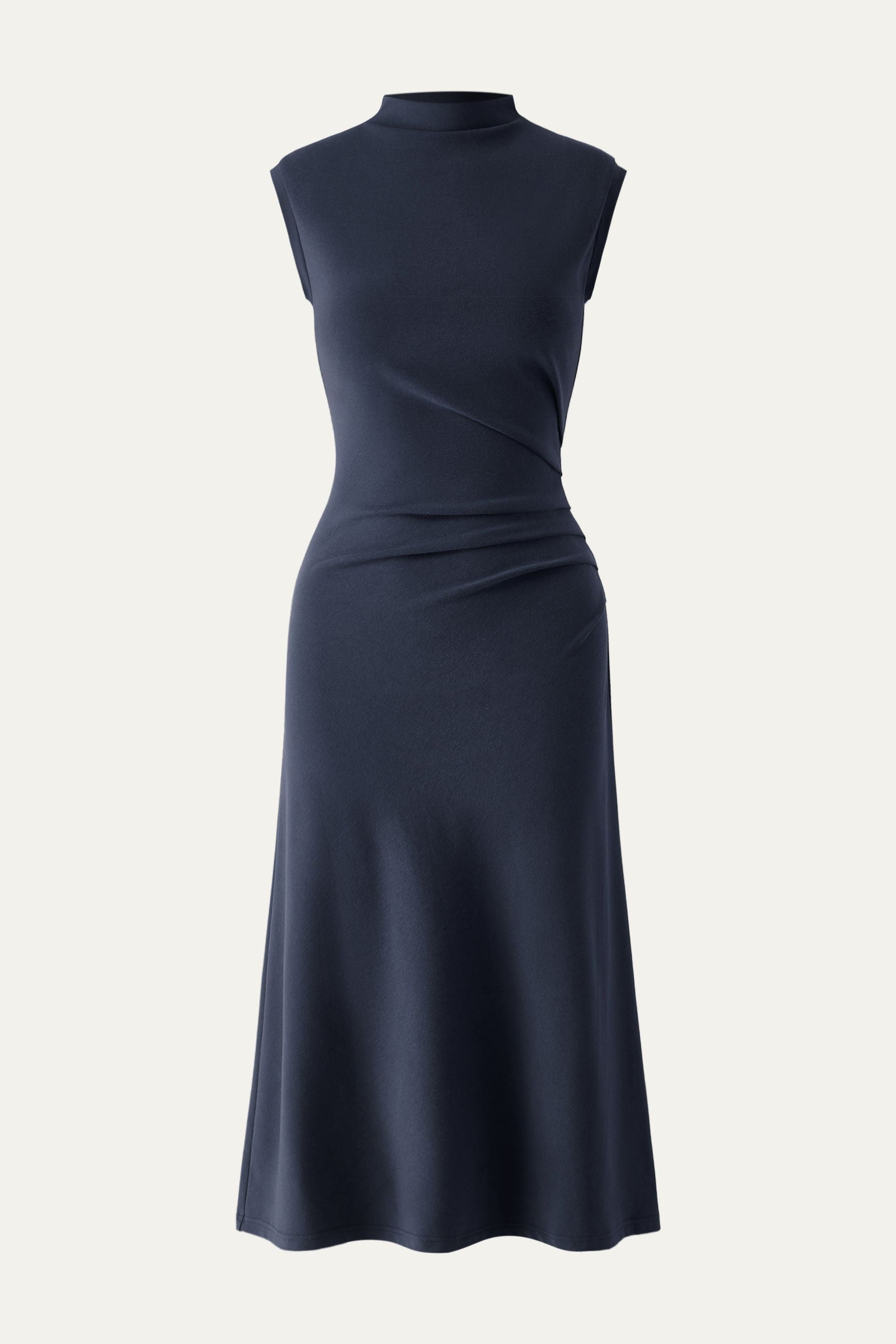 Mockneck Tucks Midi Dress