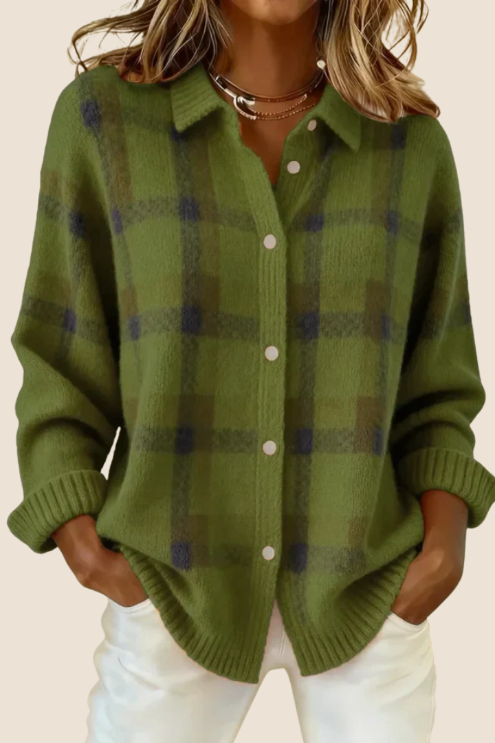 Knitted Blouse with Checkered Pattern