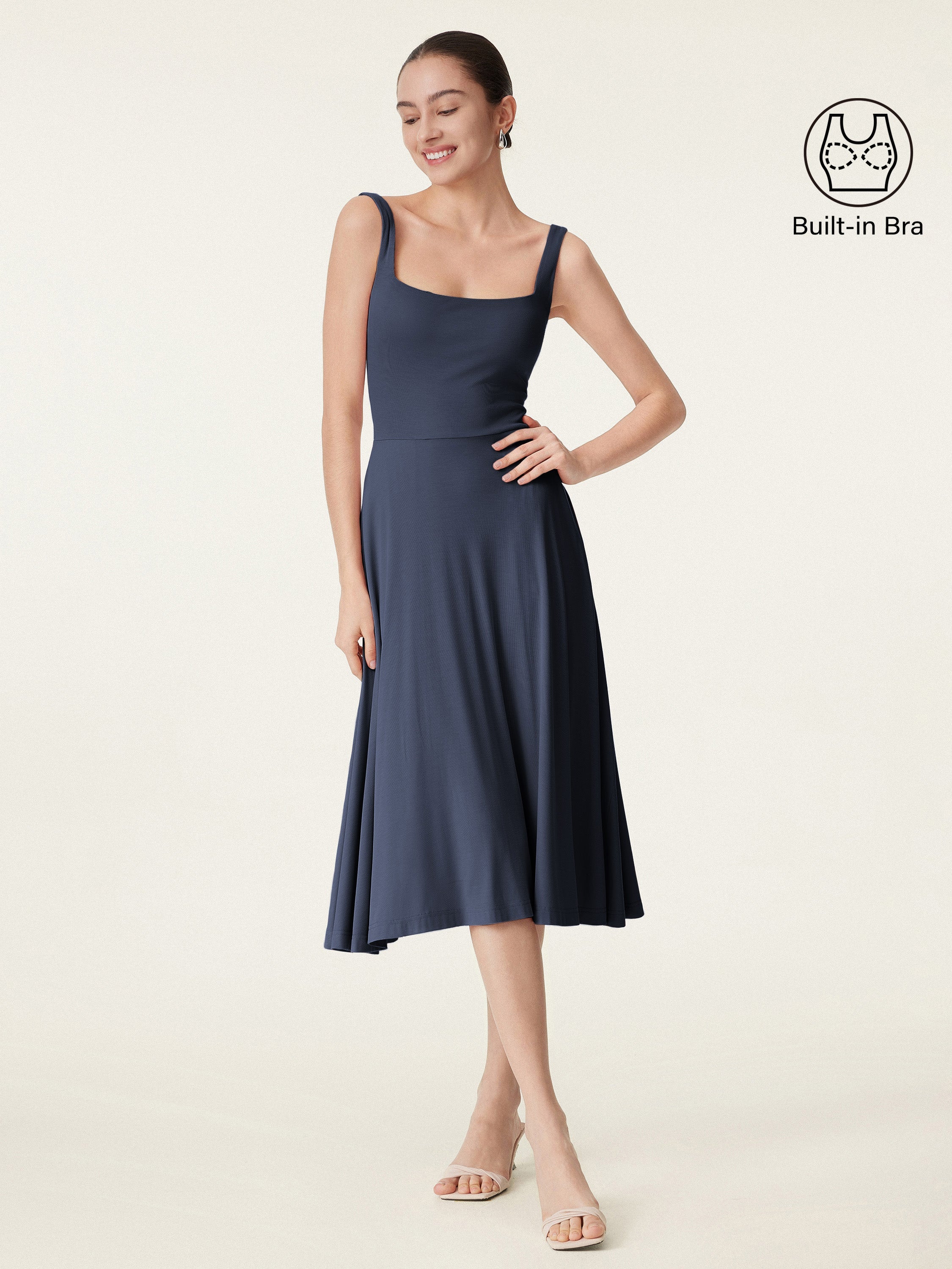 Jero™ | Square Neck Flowy New Airy Brami Midi Dress