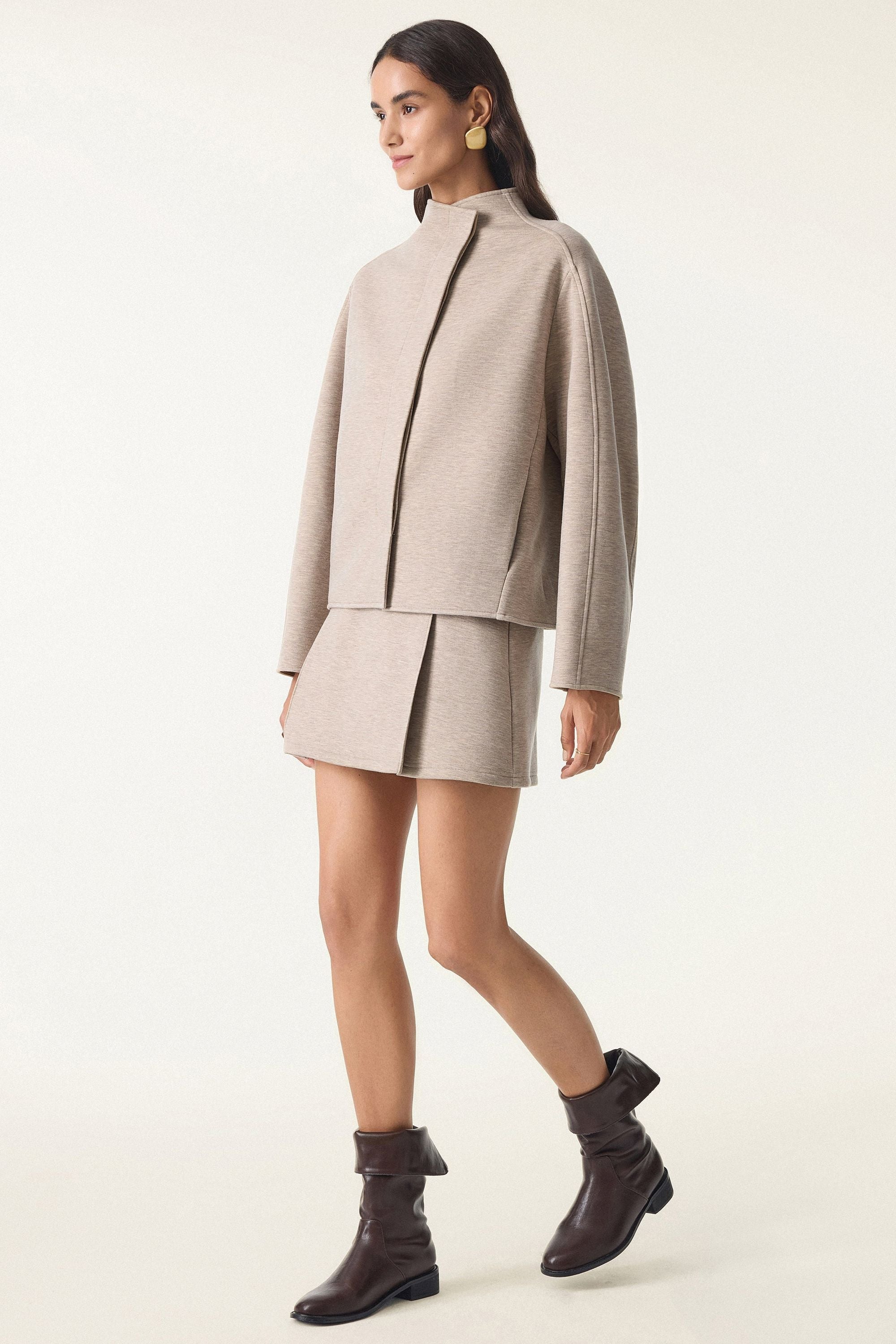 2Pcs Set Cropped Jacket & A-Line Pull on Skorts with Pockets
