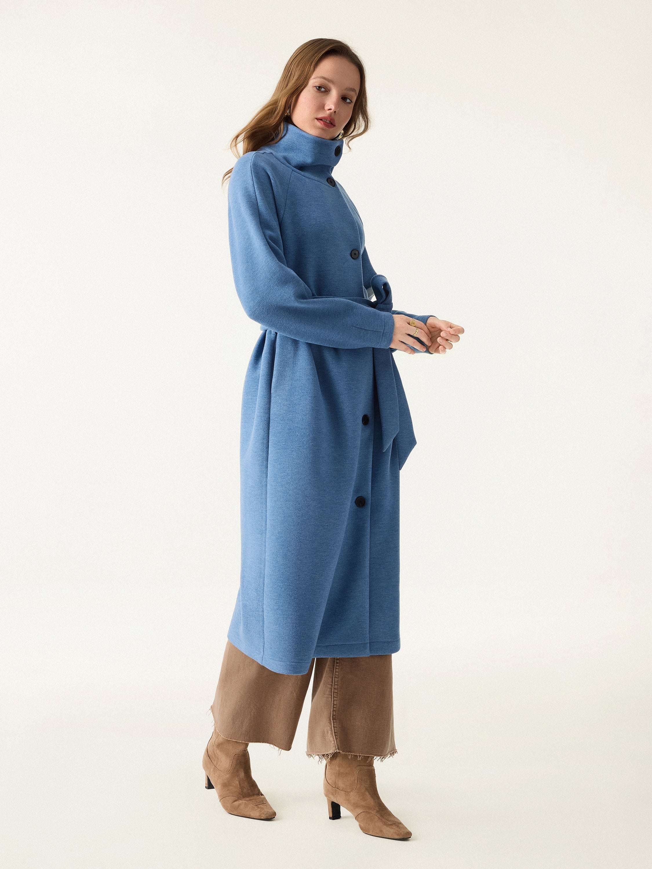 Jero™ | Belted Tunnel Neck Button Front Coat