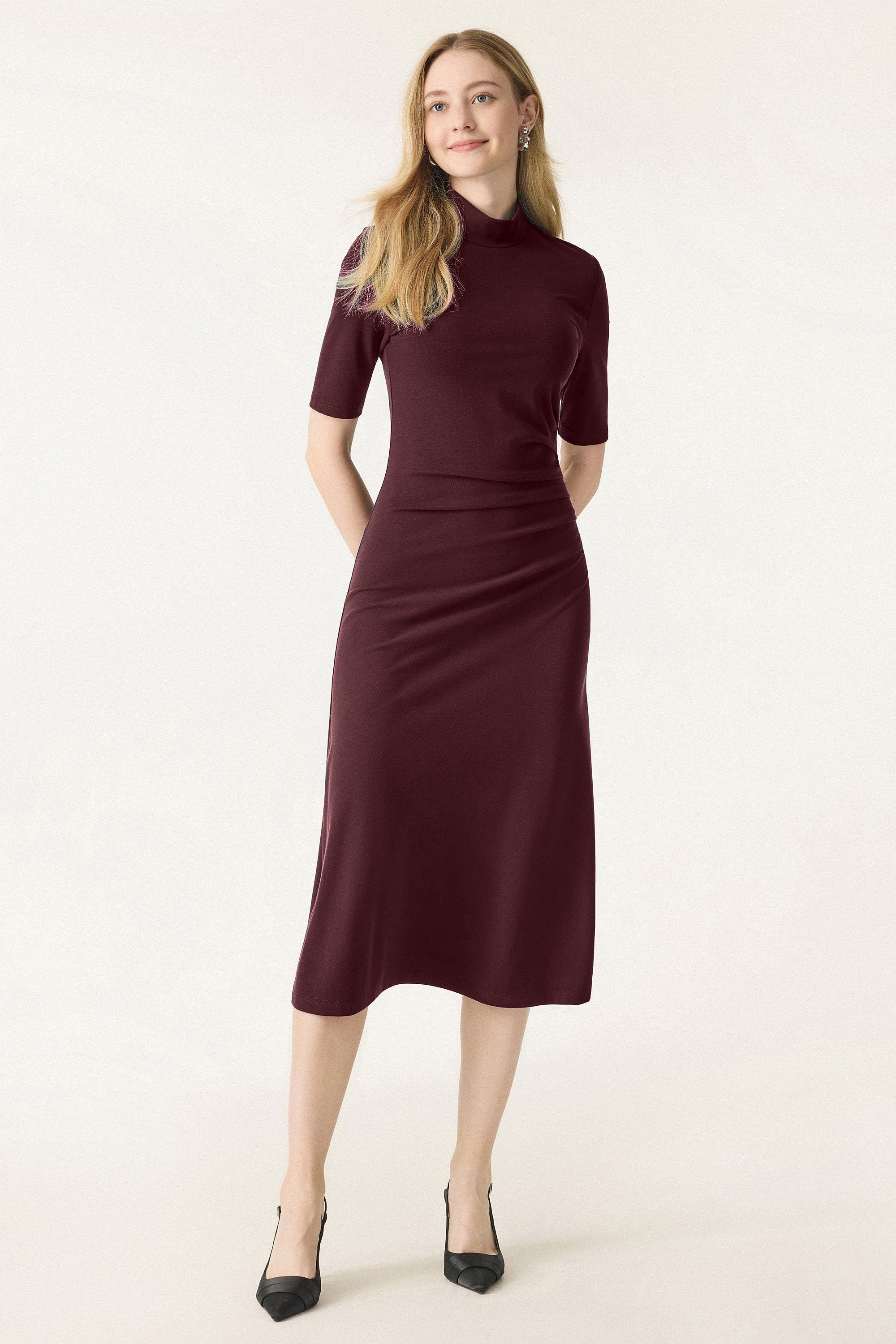 Length Sleeve Tucked Midi Dress