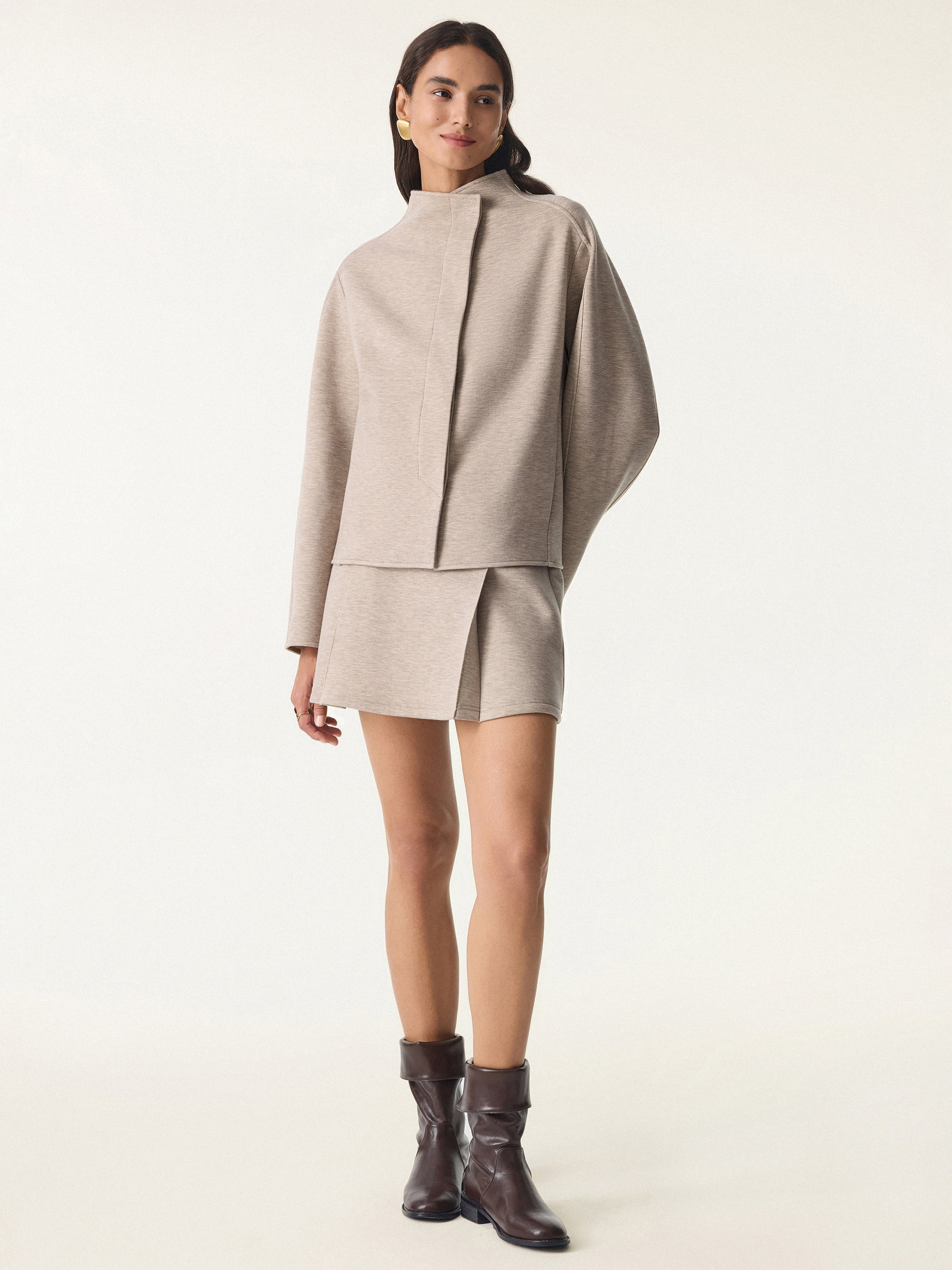 Jero ™ | 2Pcs Set Cropped Jacket & A-Line Pull on Skorts with Pockets