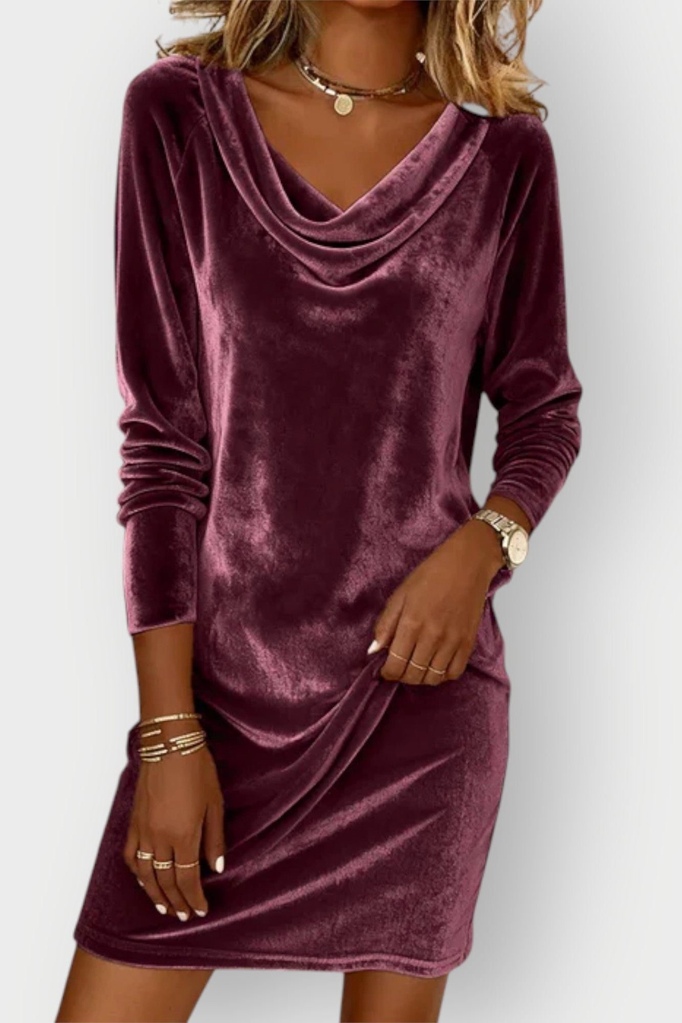 Kathleen - Drape Neck Velvet Dress