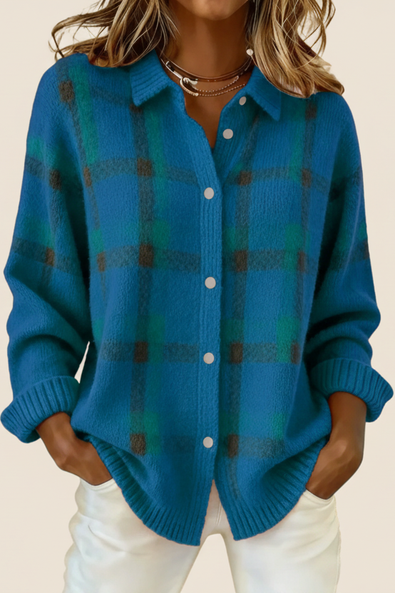 Knitted Blouse with Checkered Pattern