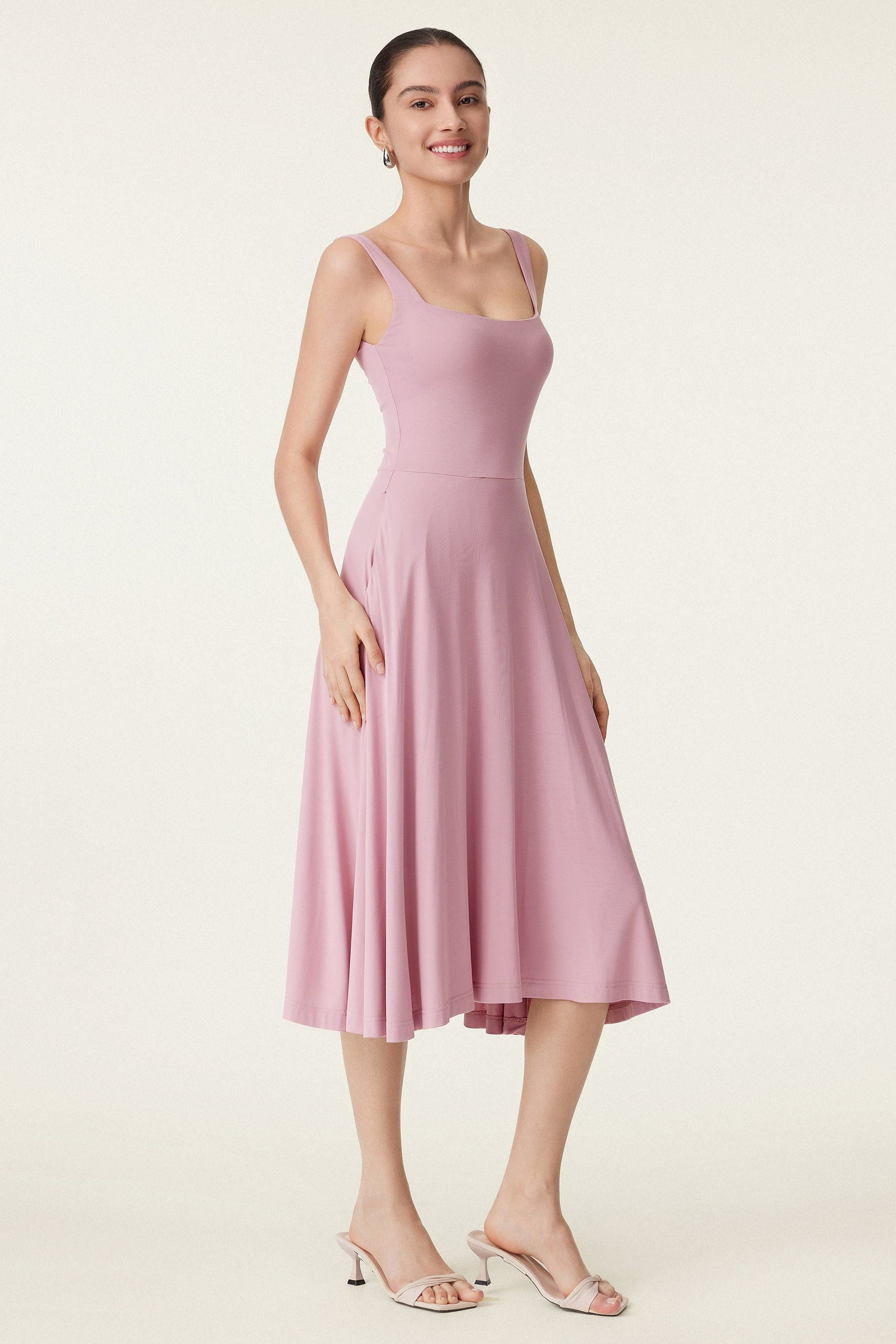 Square Neck Flowy New Airy Brami Midi Dress