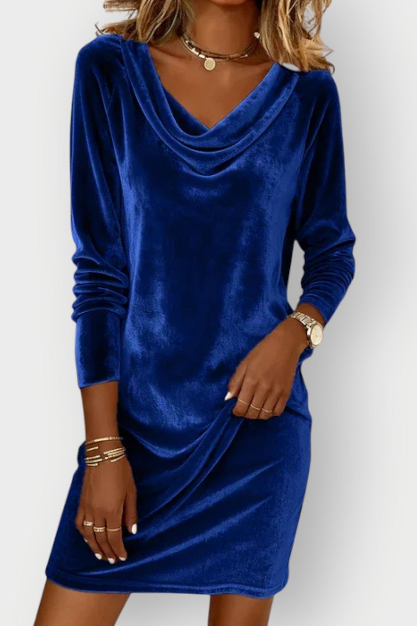 Kathleen - Drape Neck Velvet Dress