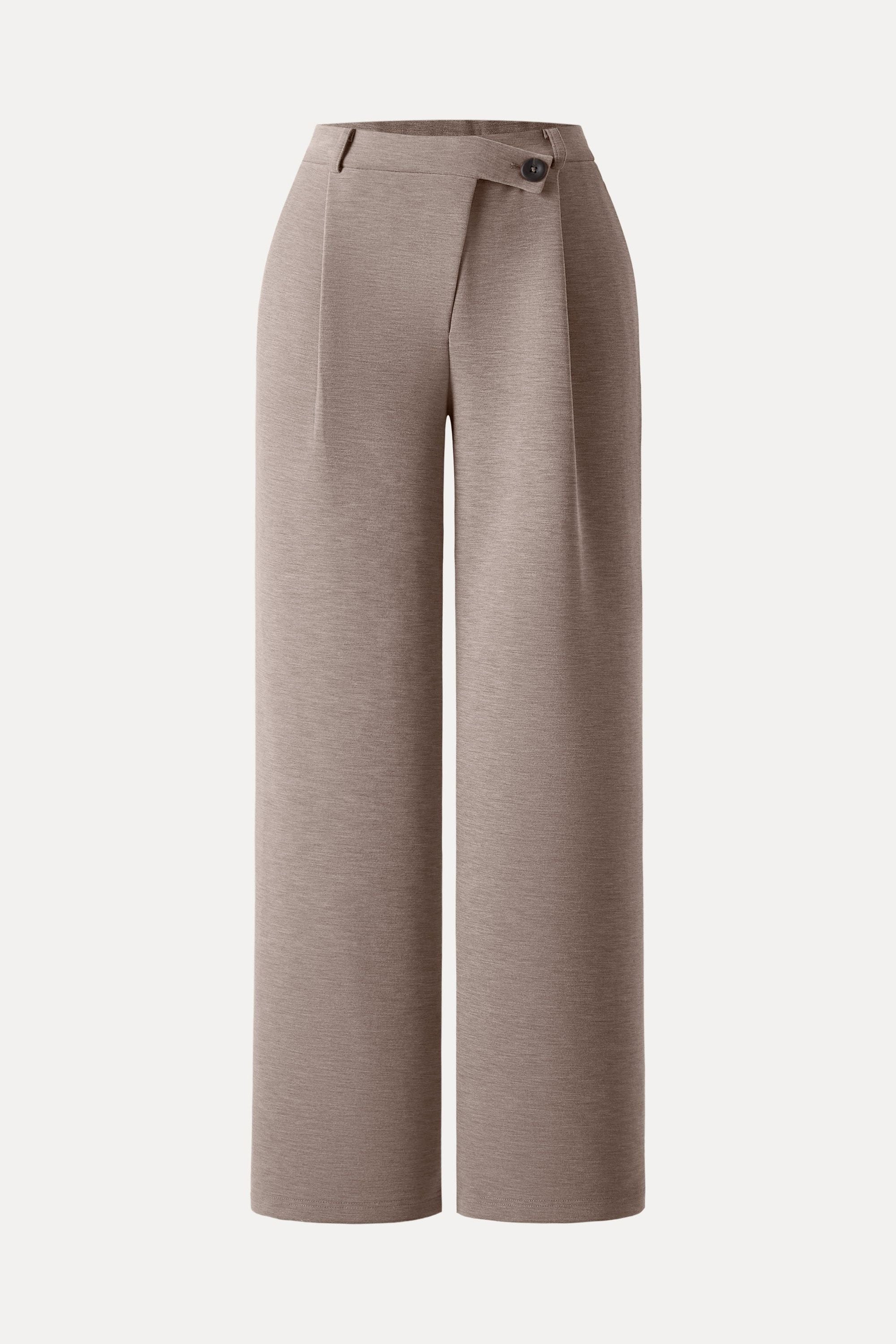 Cozy Warm High Rise Slanted Fly Front Wide Leg Pants