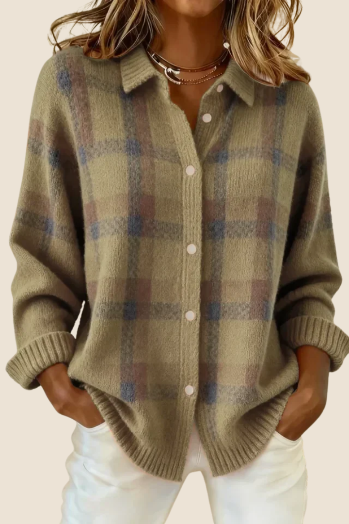 Knitted Blouse with Checkered Pattern