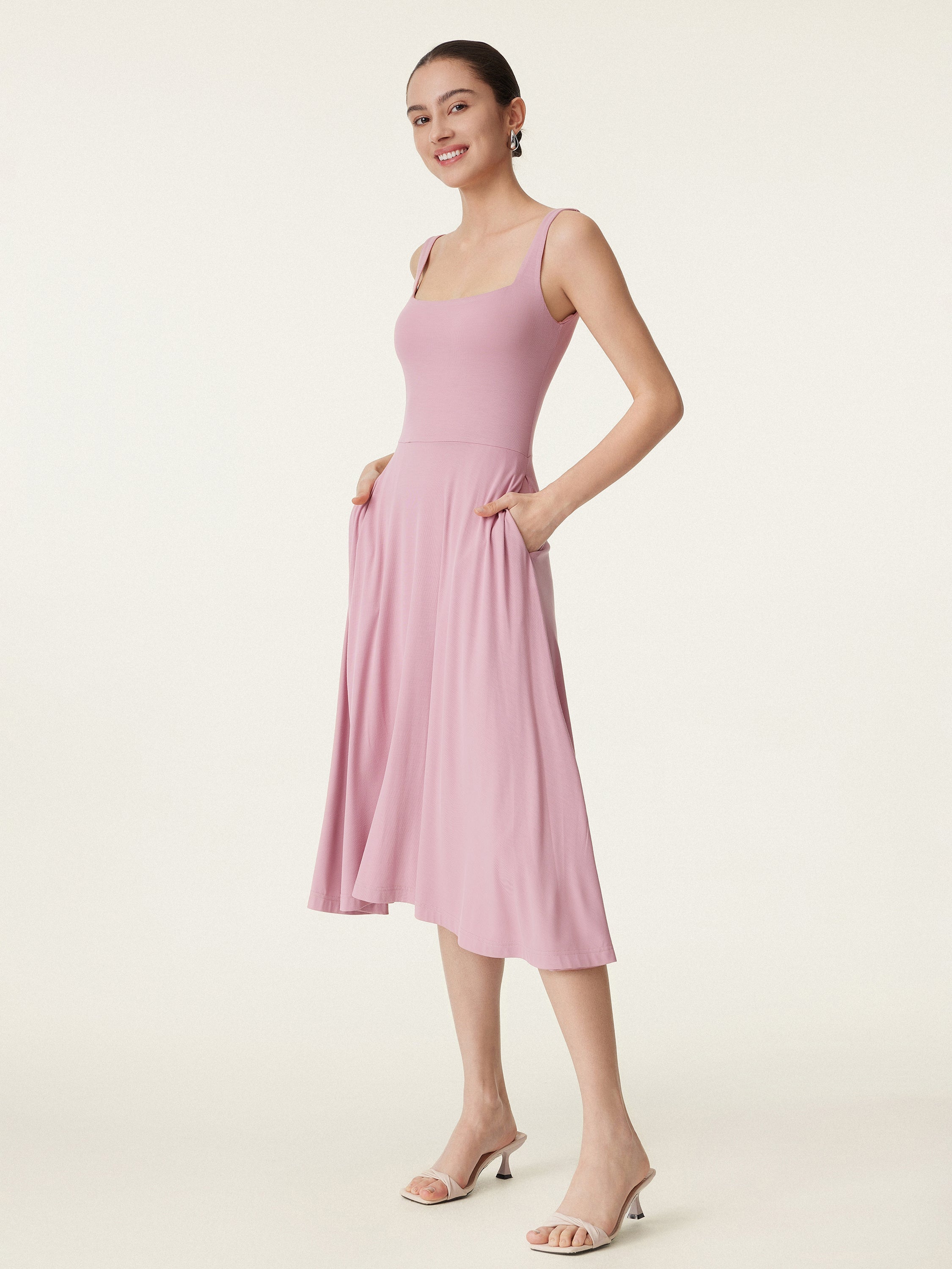 Jero™ | Square Neck Flowy New Airy Brami Midi Dress