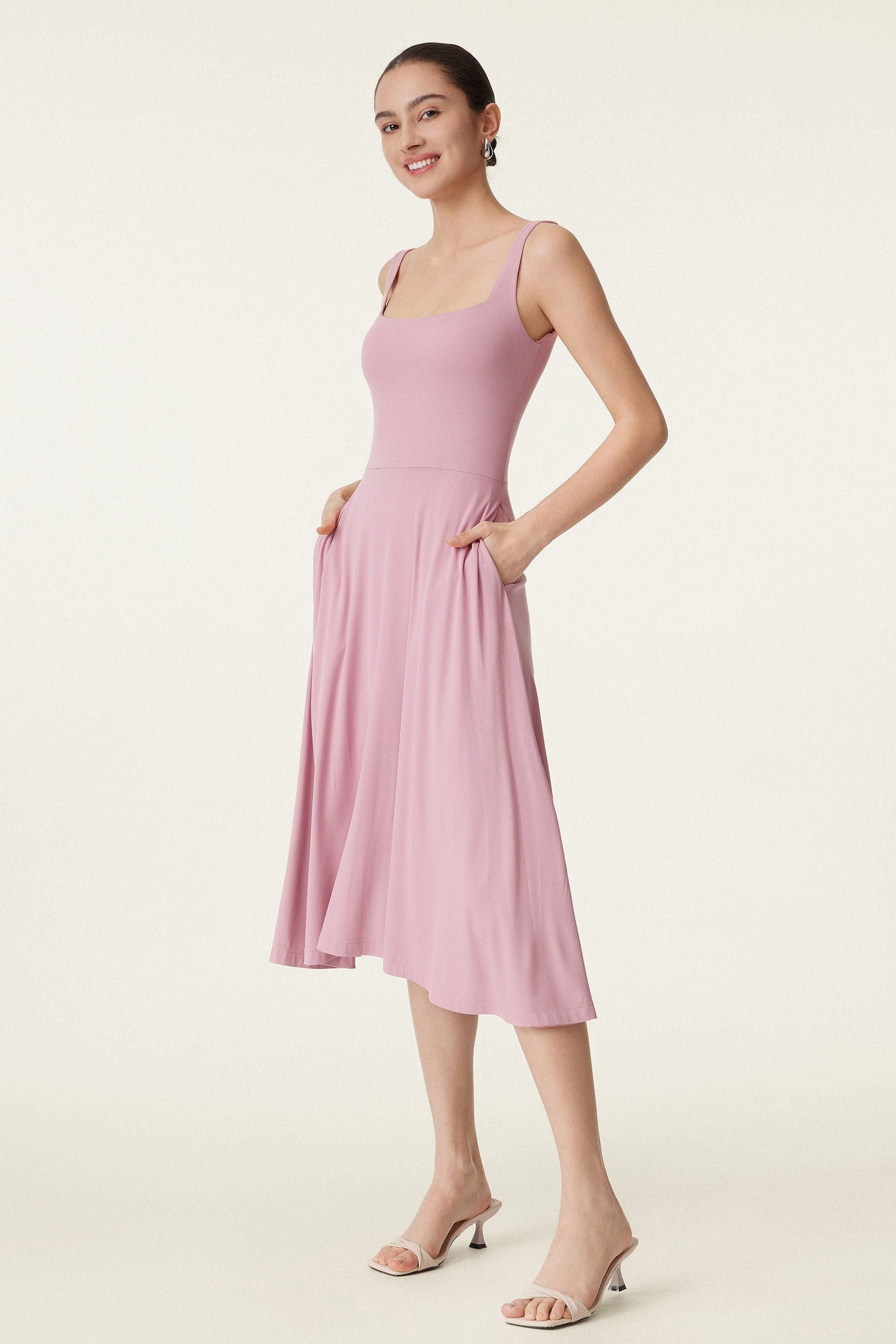 Square Neck Flowy New Airy Brami Midi Dress
