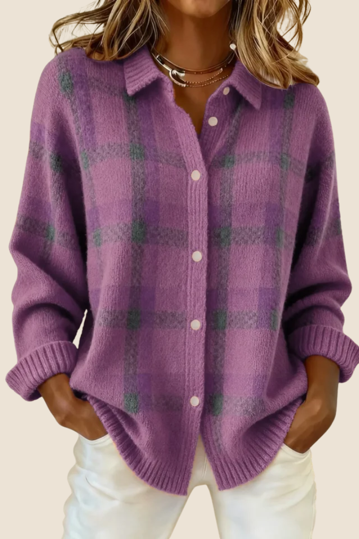 Knitted Blouse with Checkered Pattern