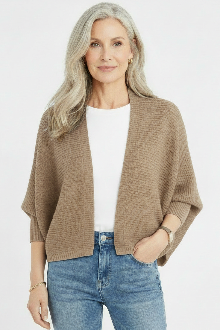 Plain Batwing Sleeve Hooded Knit Cardigan
