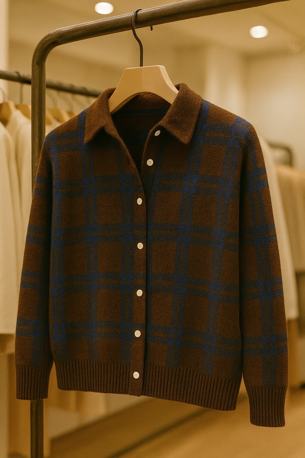 Knitted Blouse with Checkered Pattern