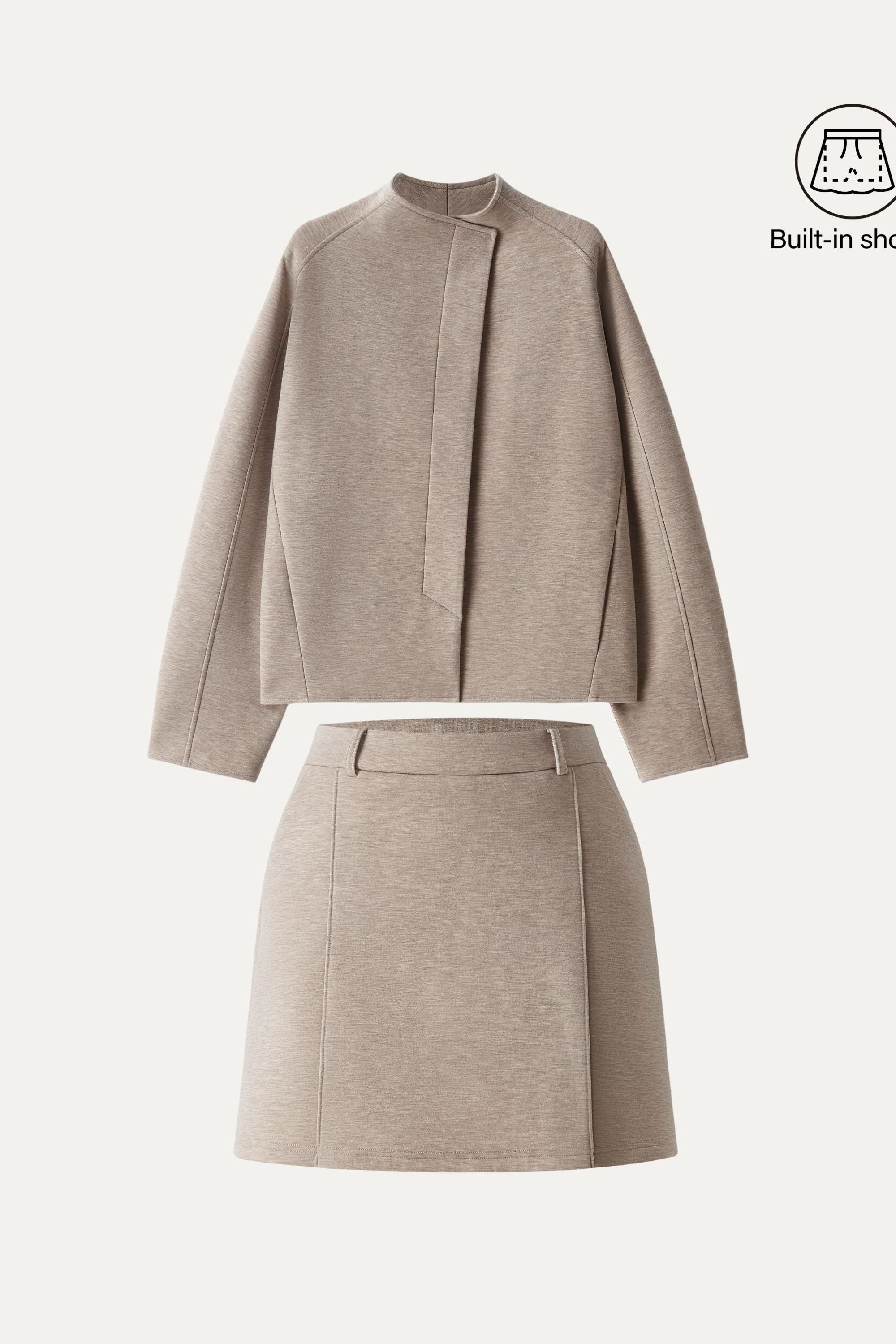 2Pcs Set Cropped Jacket & A-Line Pull on Skorts with Pockets