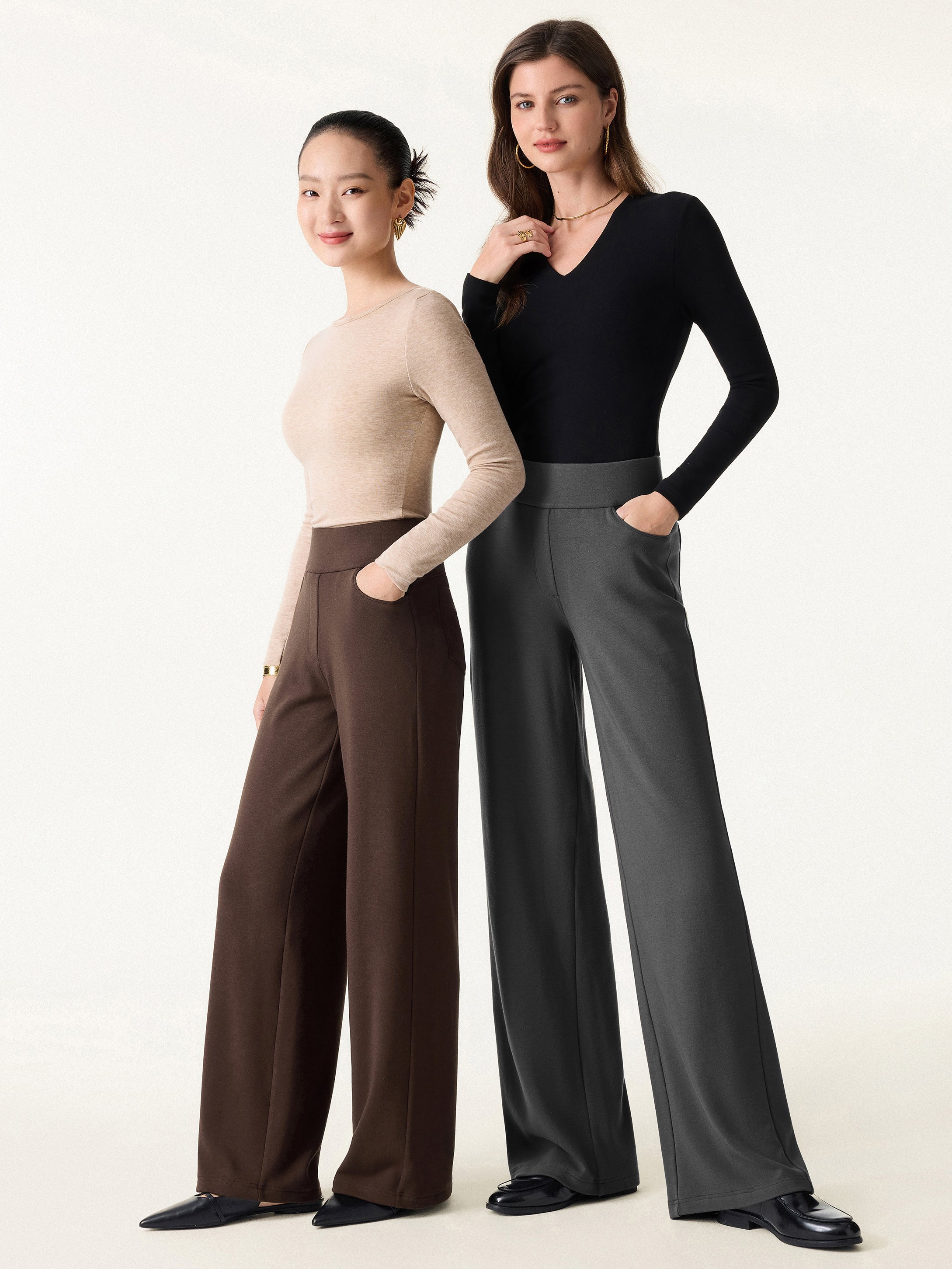 Jero™ | Waistband Wide Leg Pull-on Pants with Pockets