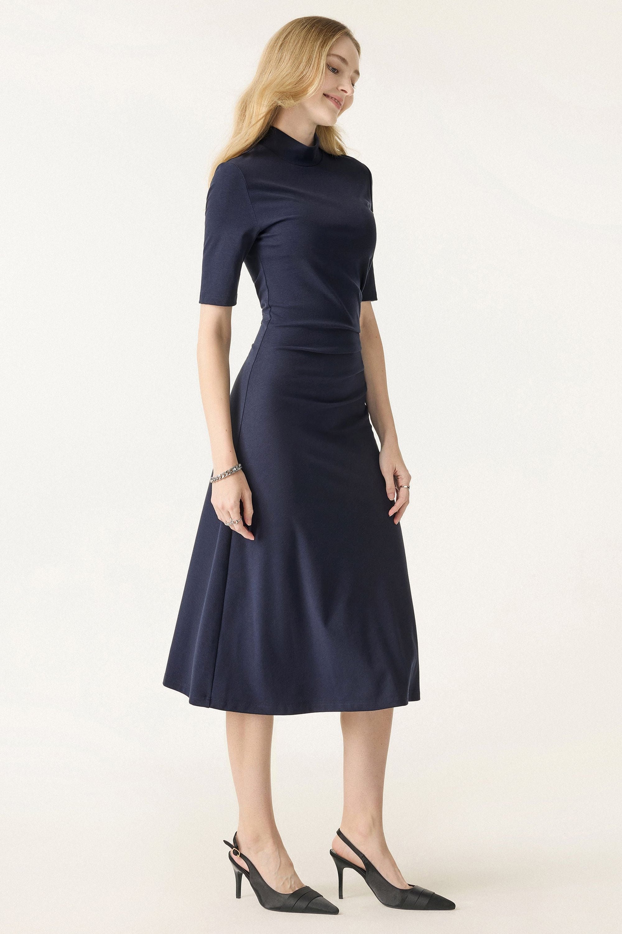 Length Sleeve Tucked Midi Dress