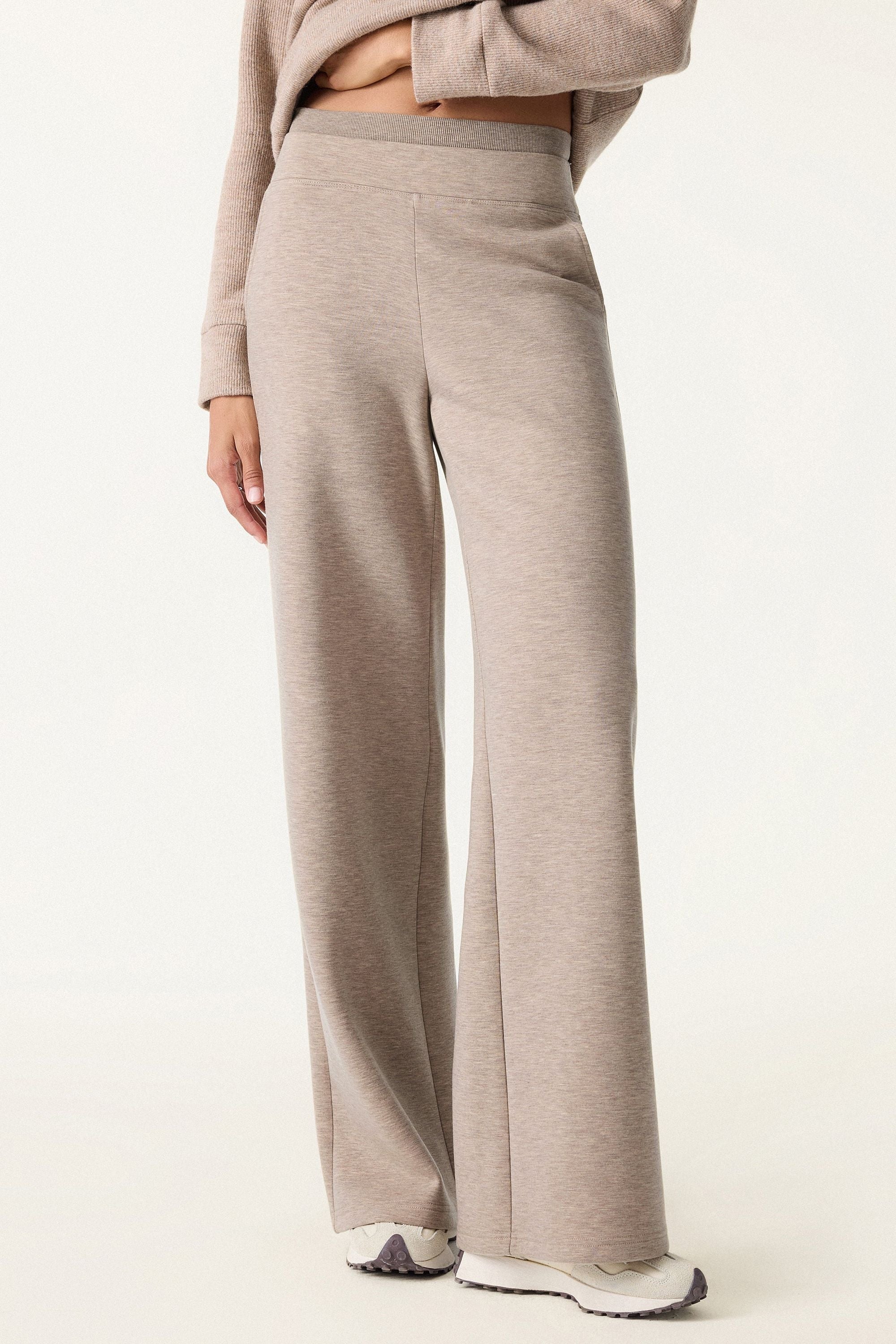 2Pcs Set Double Waistband Straight Pants & V-Neck Batwing Sleeve Pullover