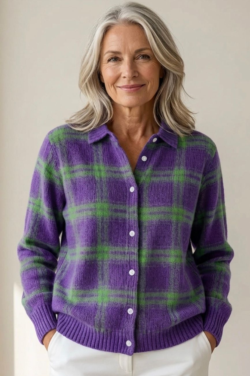 Knitted Blouse with Checkered Pattern