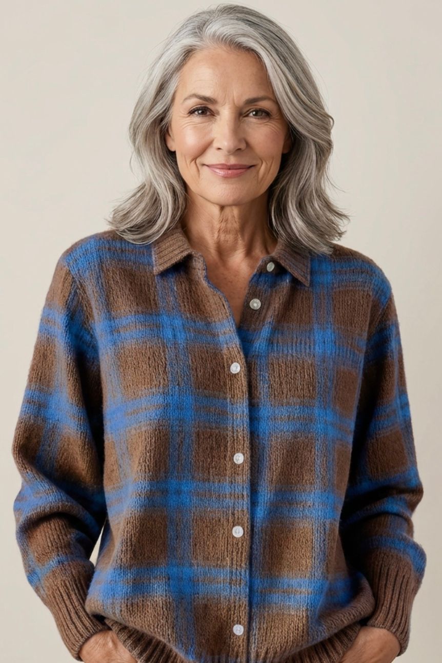 Knitted Blouse with Checkered Pattern