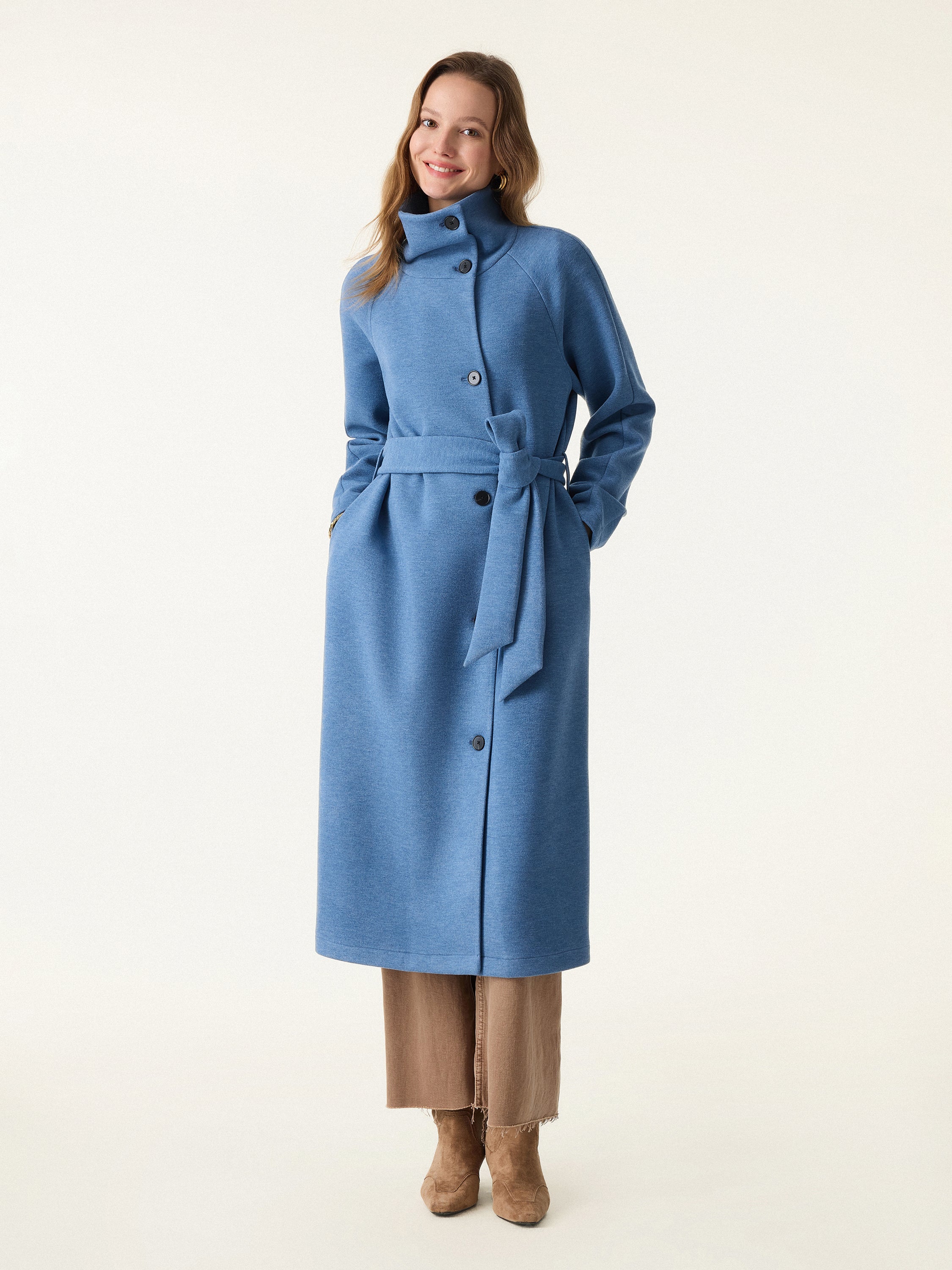 Jero™ | Belted Tunnel Neck Button Front Coat