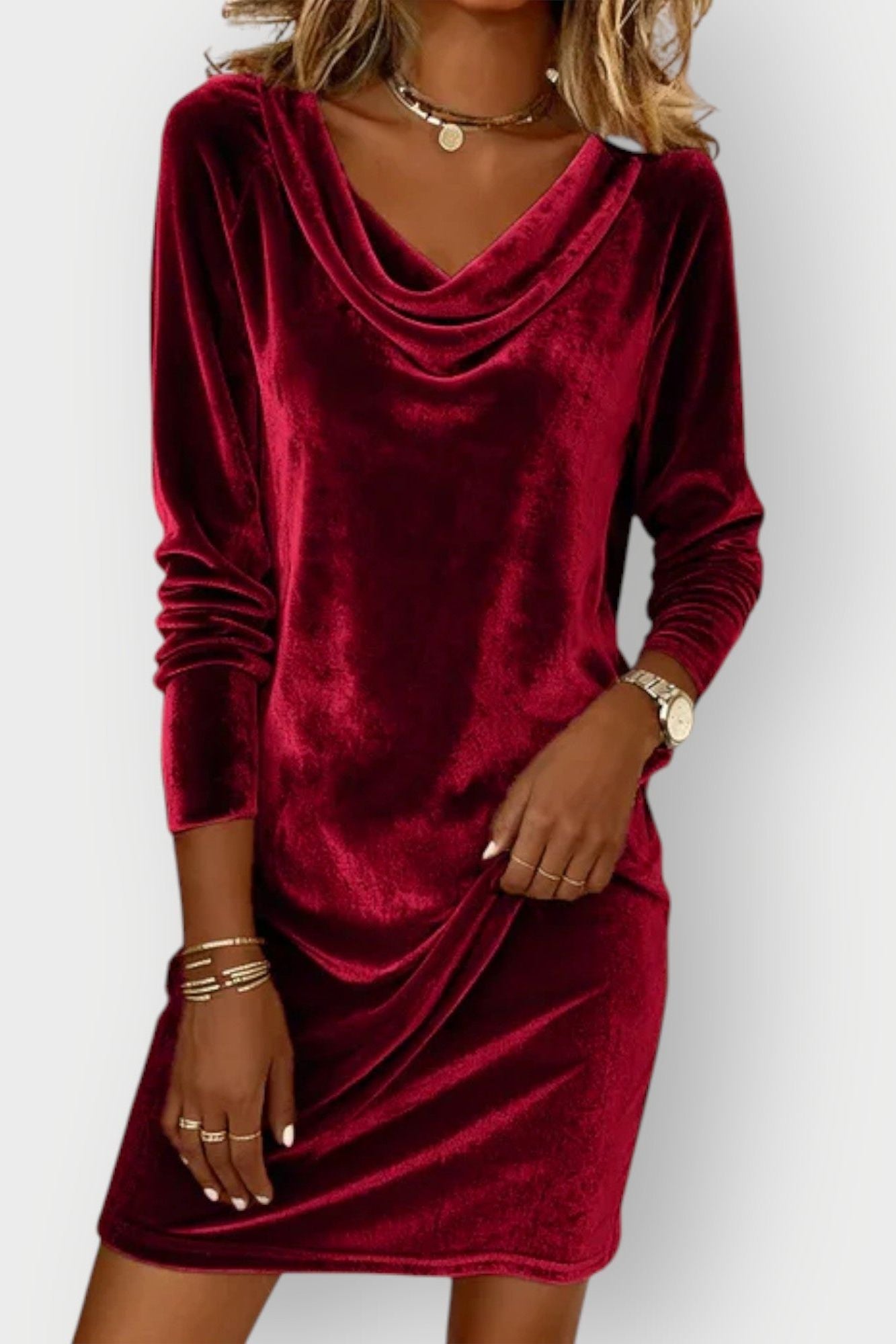 Kathleen - Drape Neck Velvet Dress