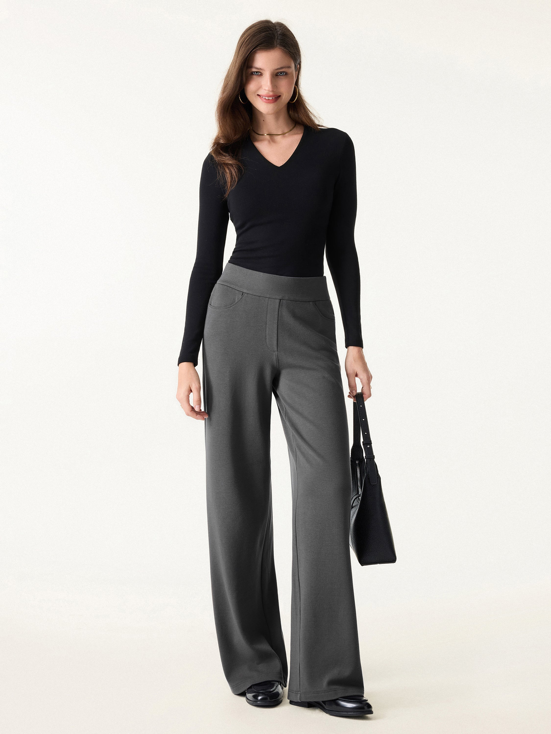Jero™ | Waistband Wide Leg Pull-on Pants with Pockets