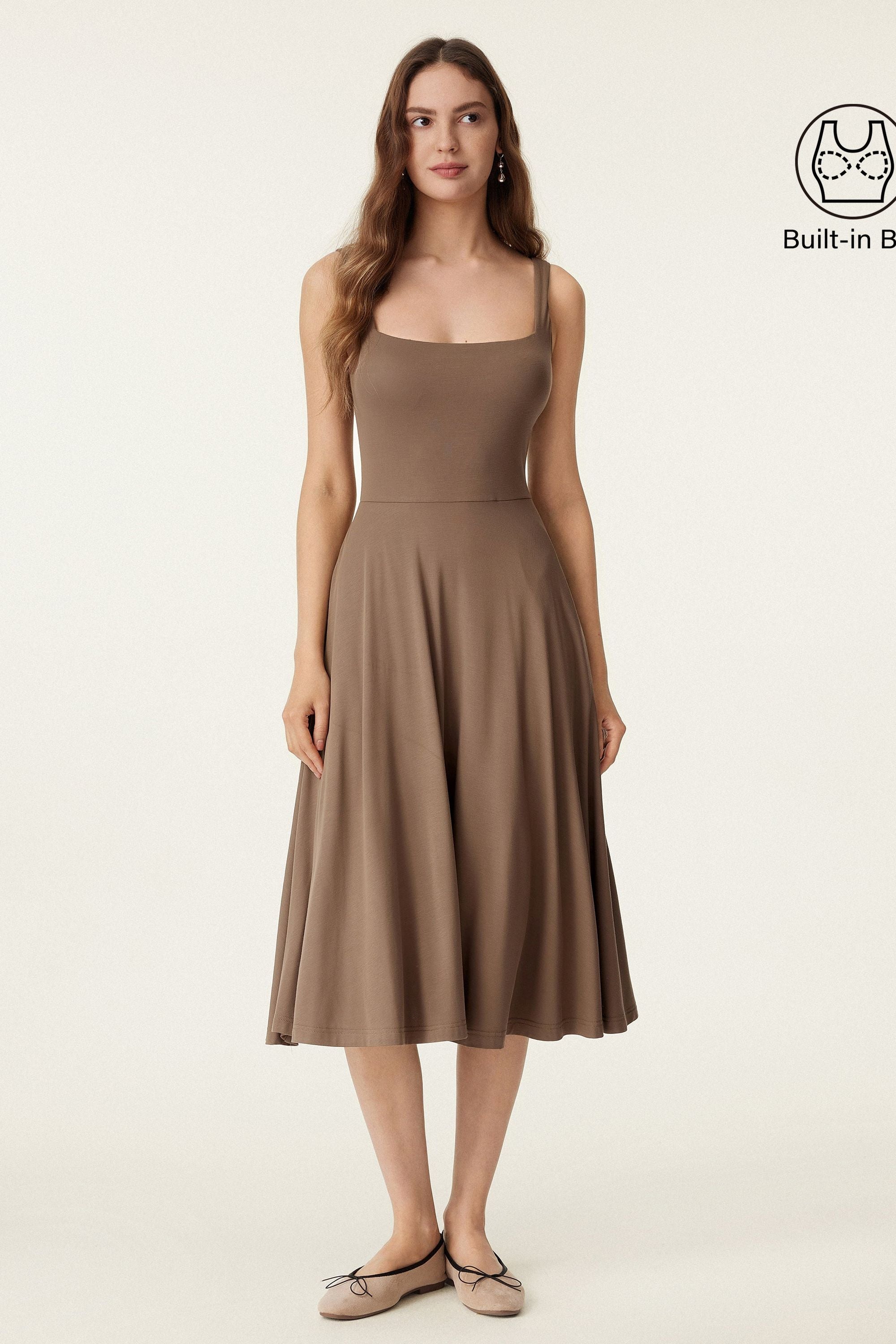 Square Neck Flowy New Airy Brami Midi Dress