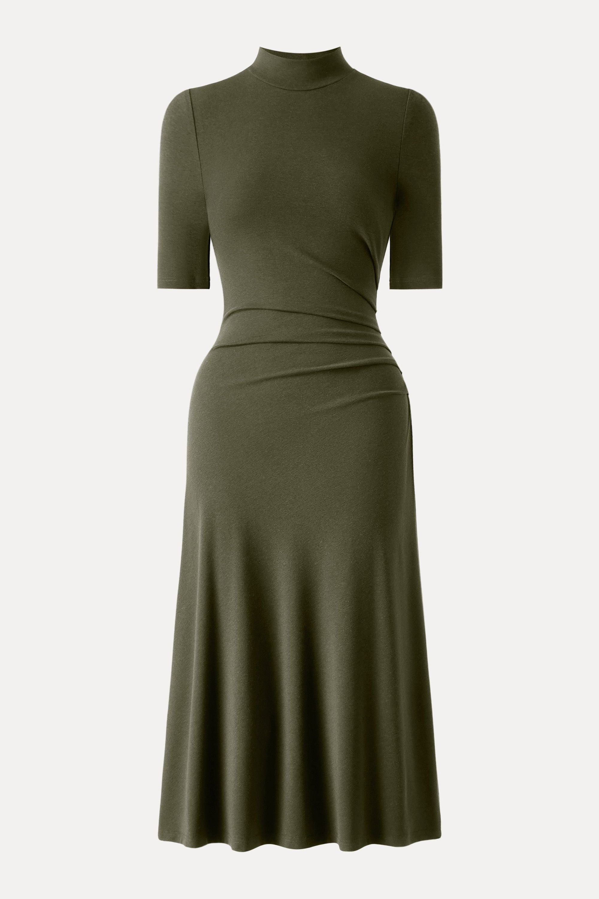 Length Sleeve Tucked Midi Dress