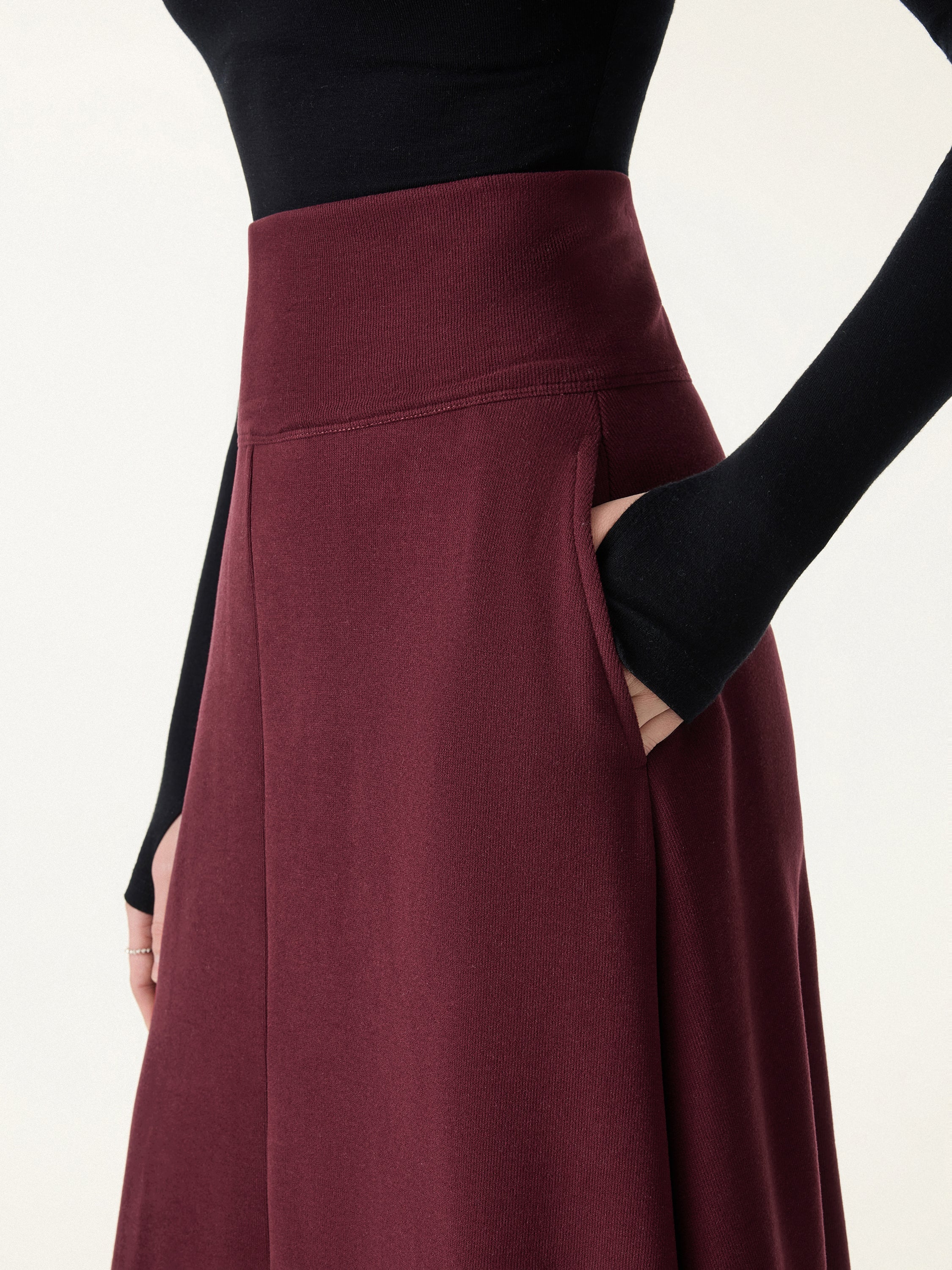 Jero ™ | 2Pcs Set Mockneck Batwing Sleeve & Midi Pull-on A-Line Skirt with Pockets