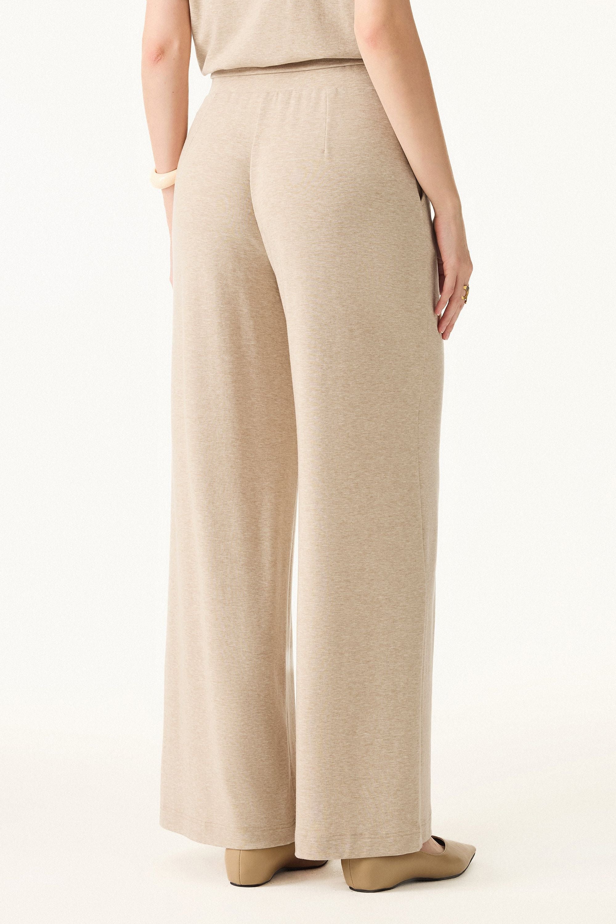 Wool Wide Leg Pull-on Pants with Pockets