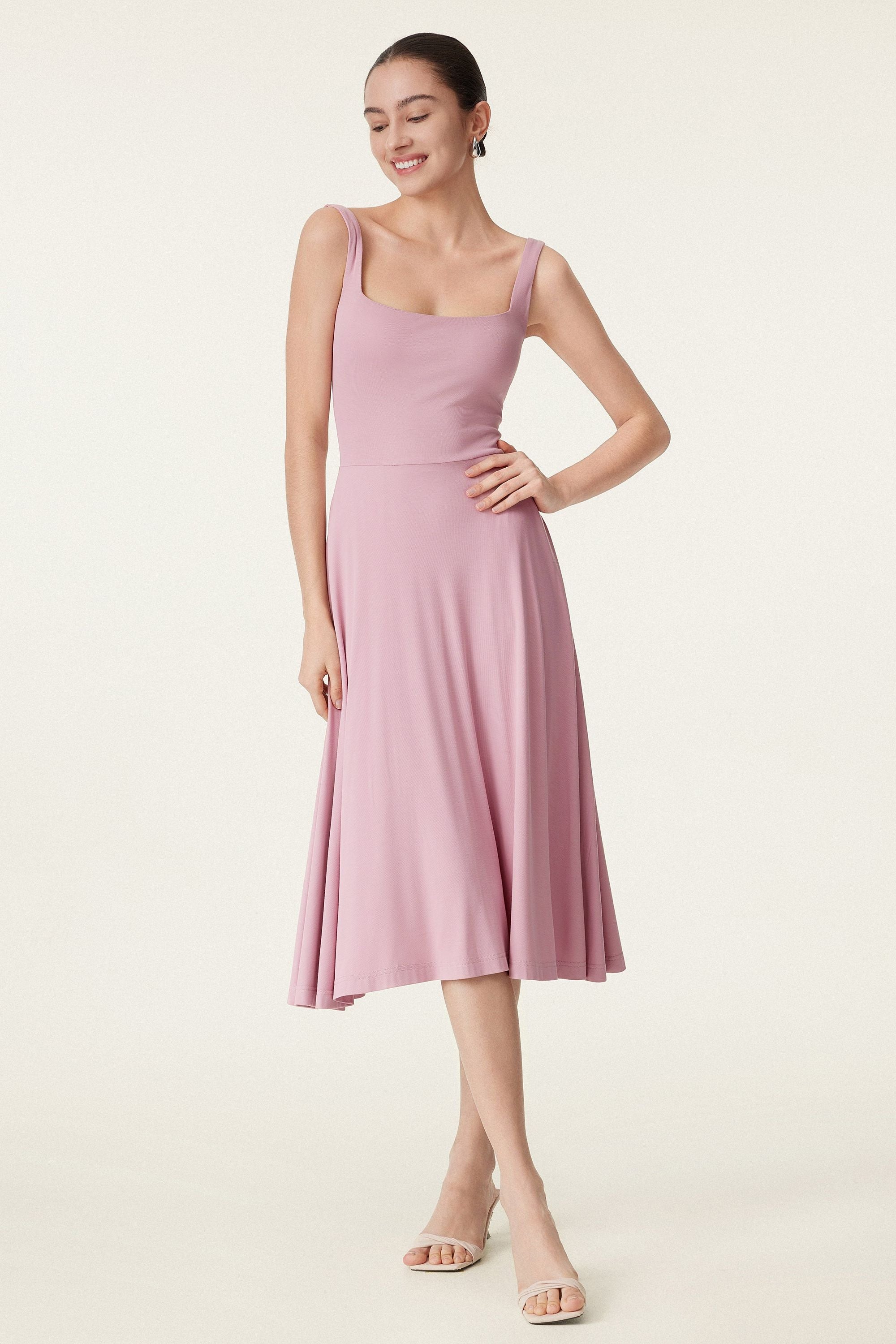 Square Neck Flowy New Airy Brami Midi Dress