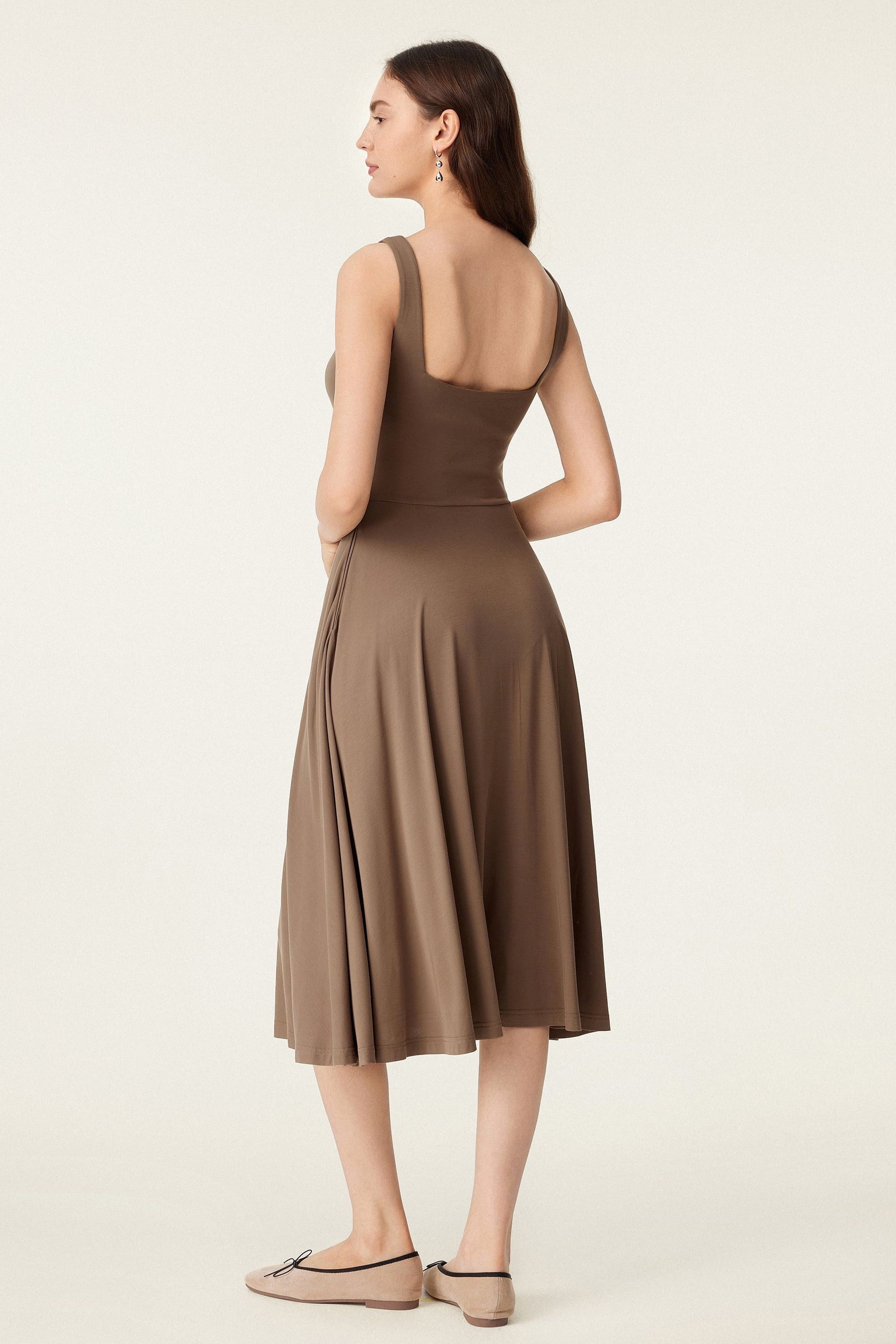 Square Neck Flowy New Airy Brami Midi Dress