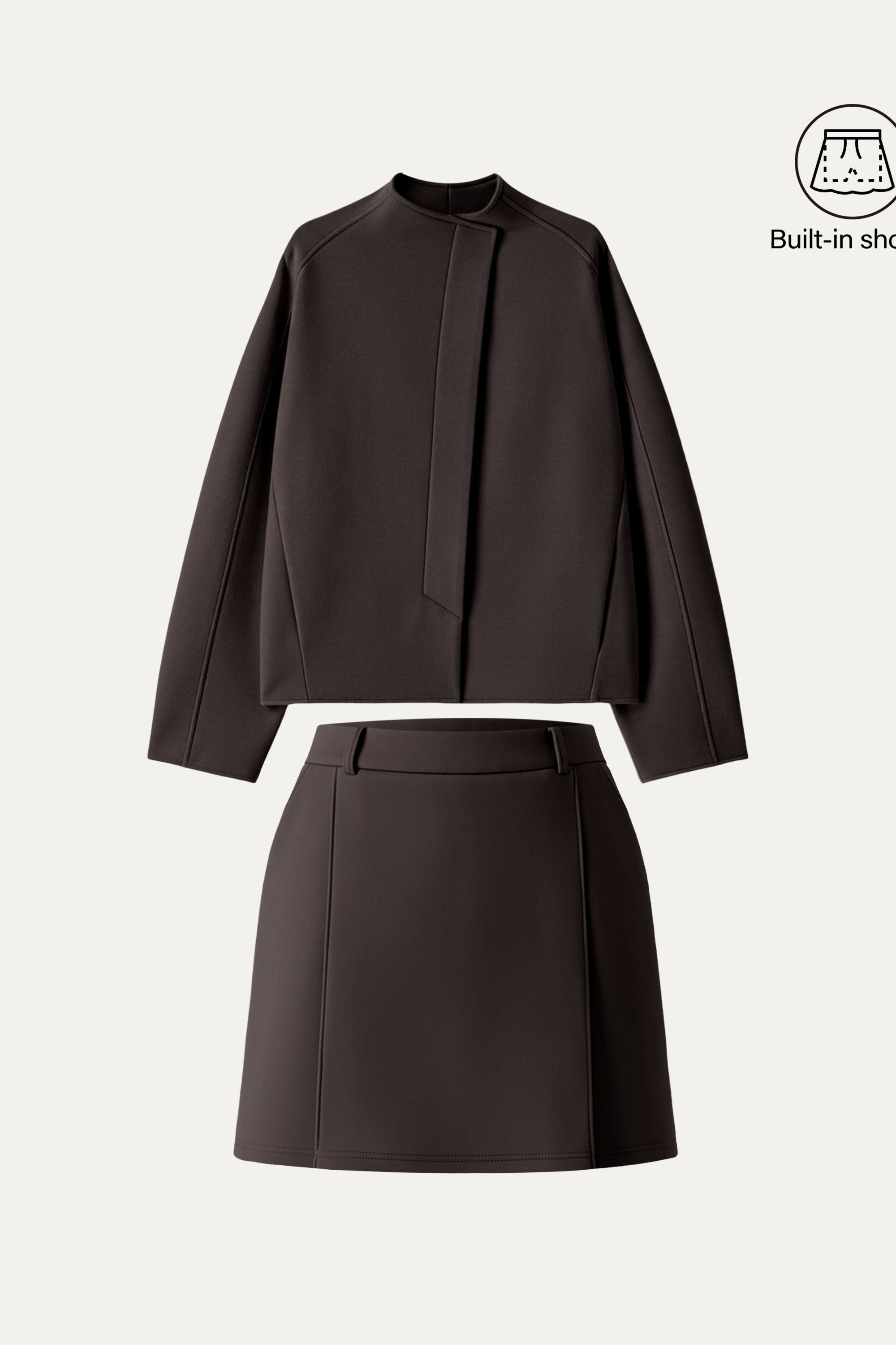2Pcs Set  Cropped Jacket & A-Line Pull on Skorts with Pockets