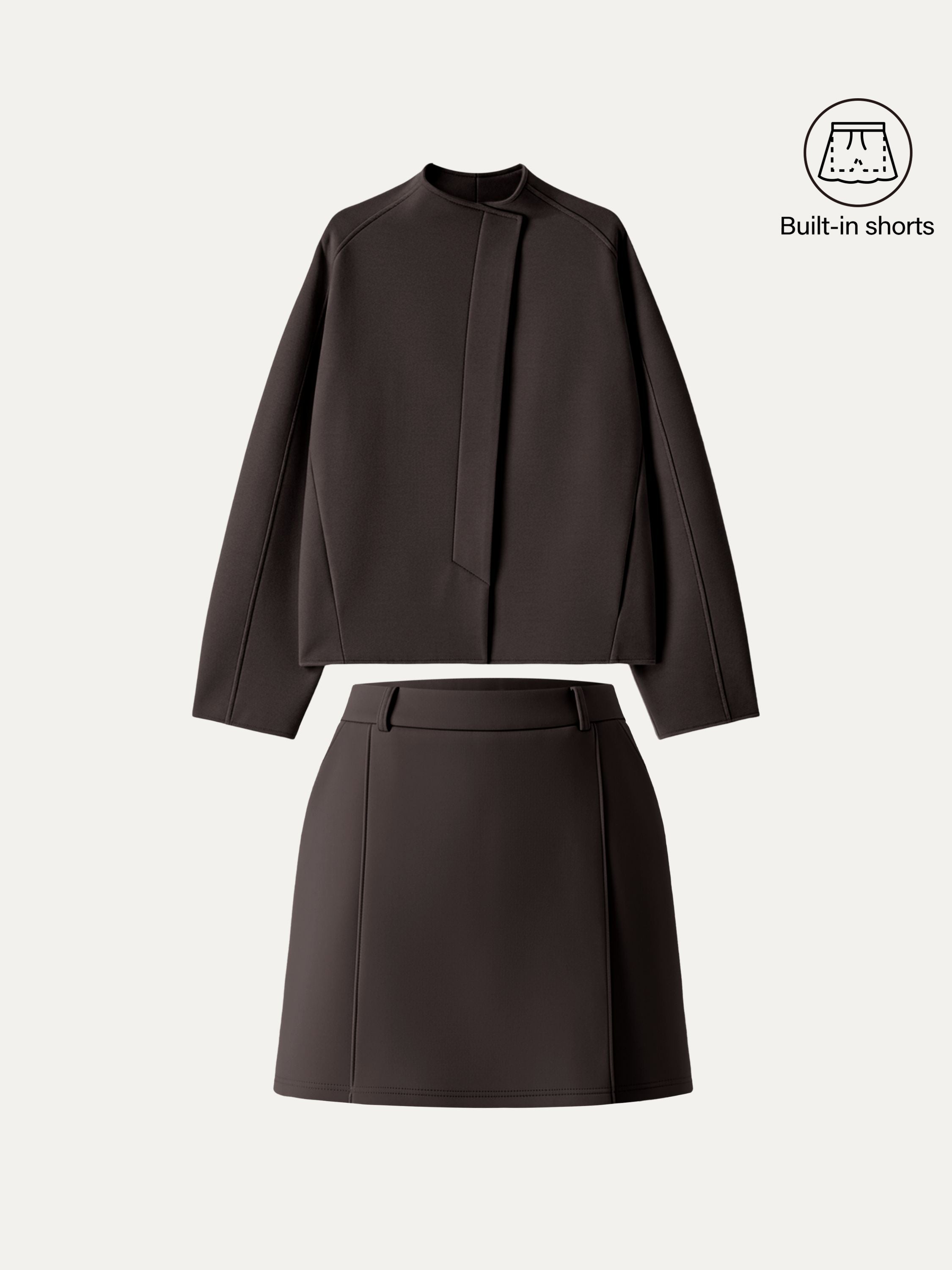 Jero ™ | 2Pcs Set  Cropped Jacket & A-Line Pull on Skorts with Pockets