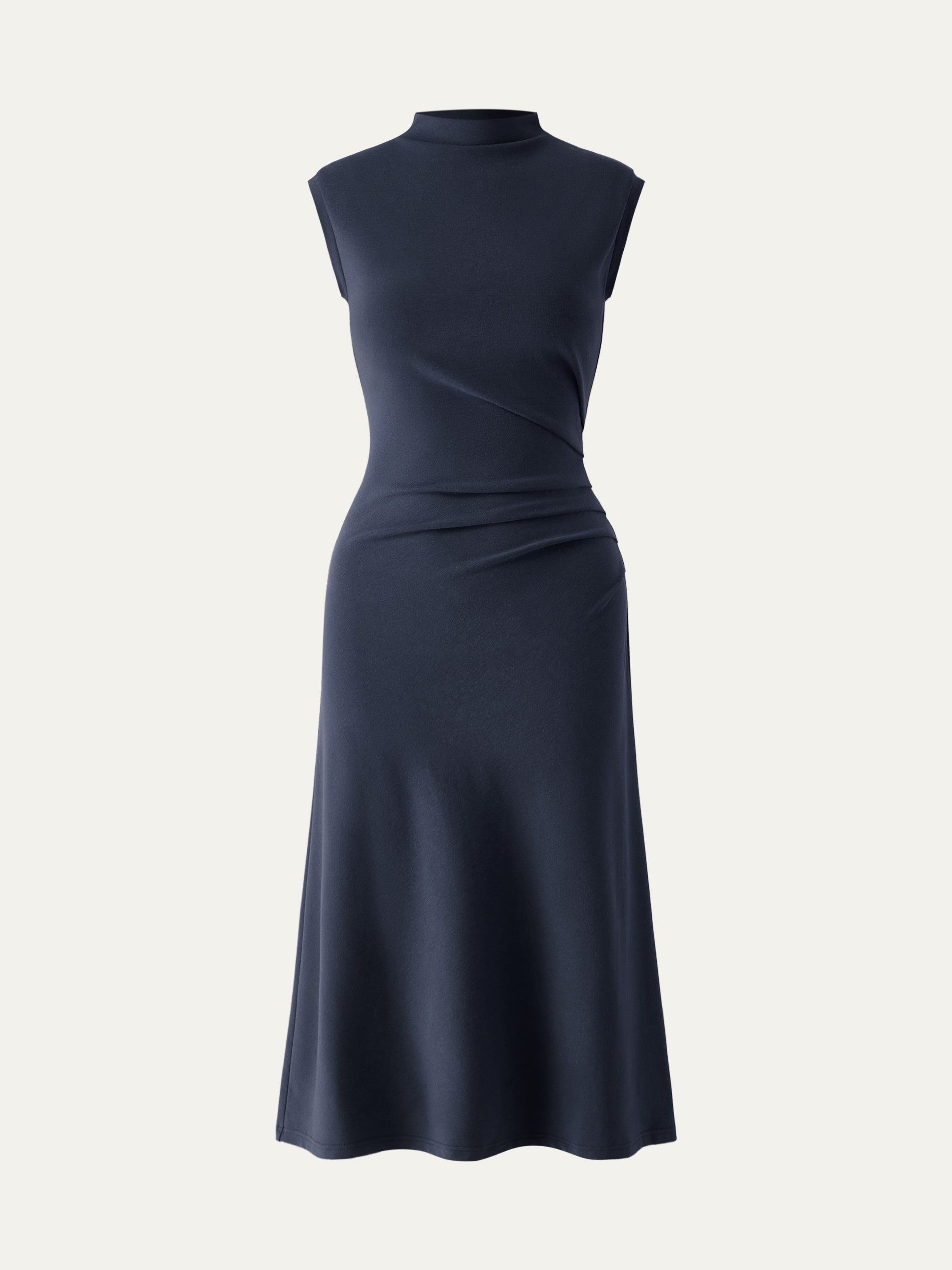 Mockneck Tucks Midi Dress
