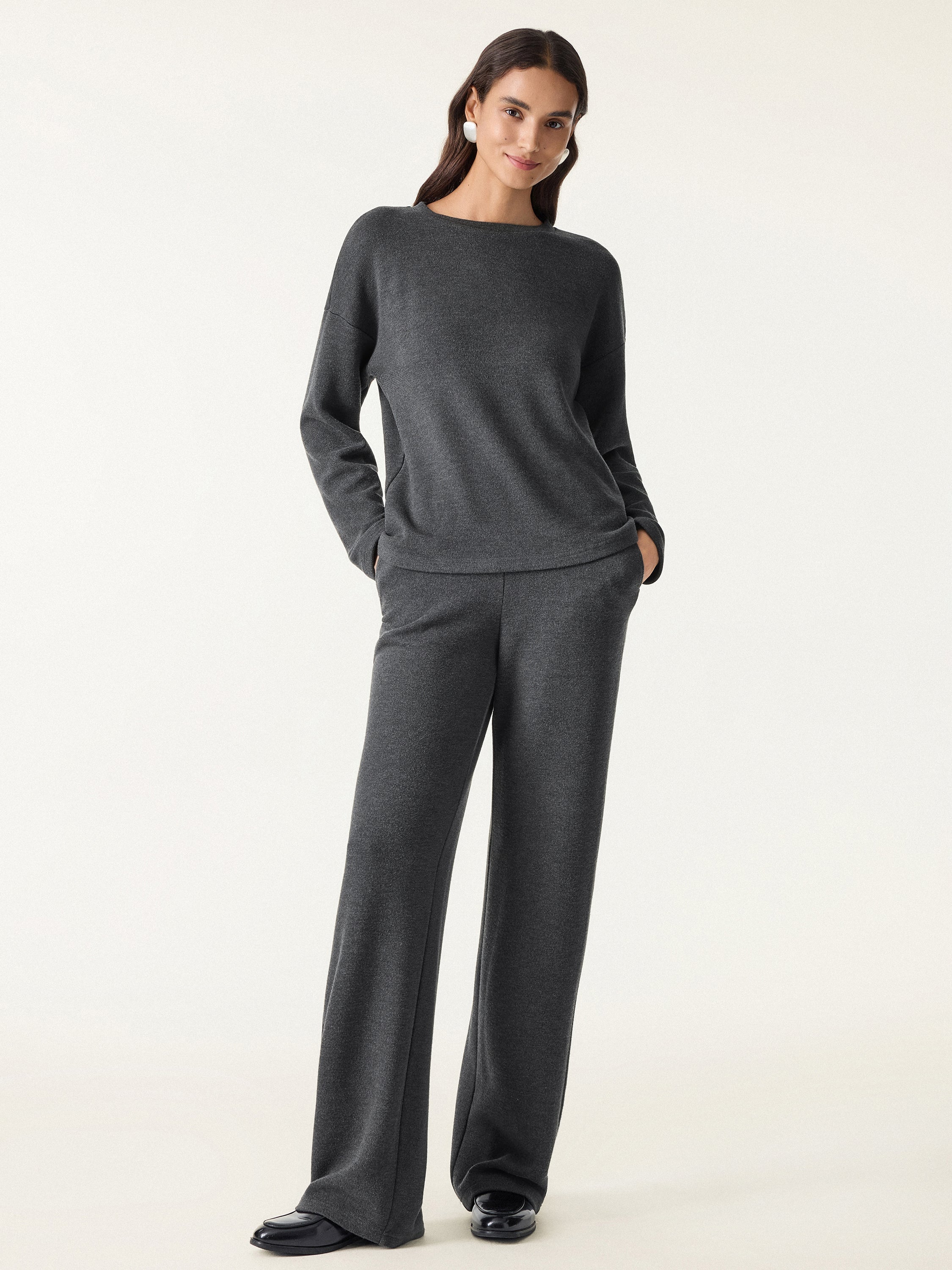 Jero ™ | 2Pcs Set Long Sleeve Top & Mid Rise Straight Leg Pants