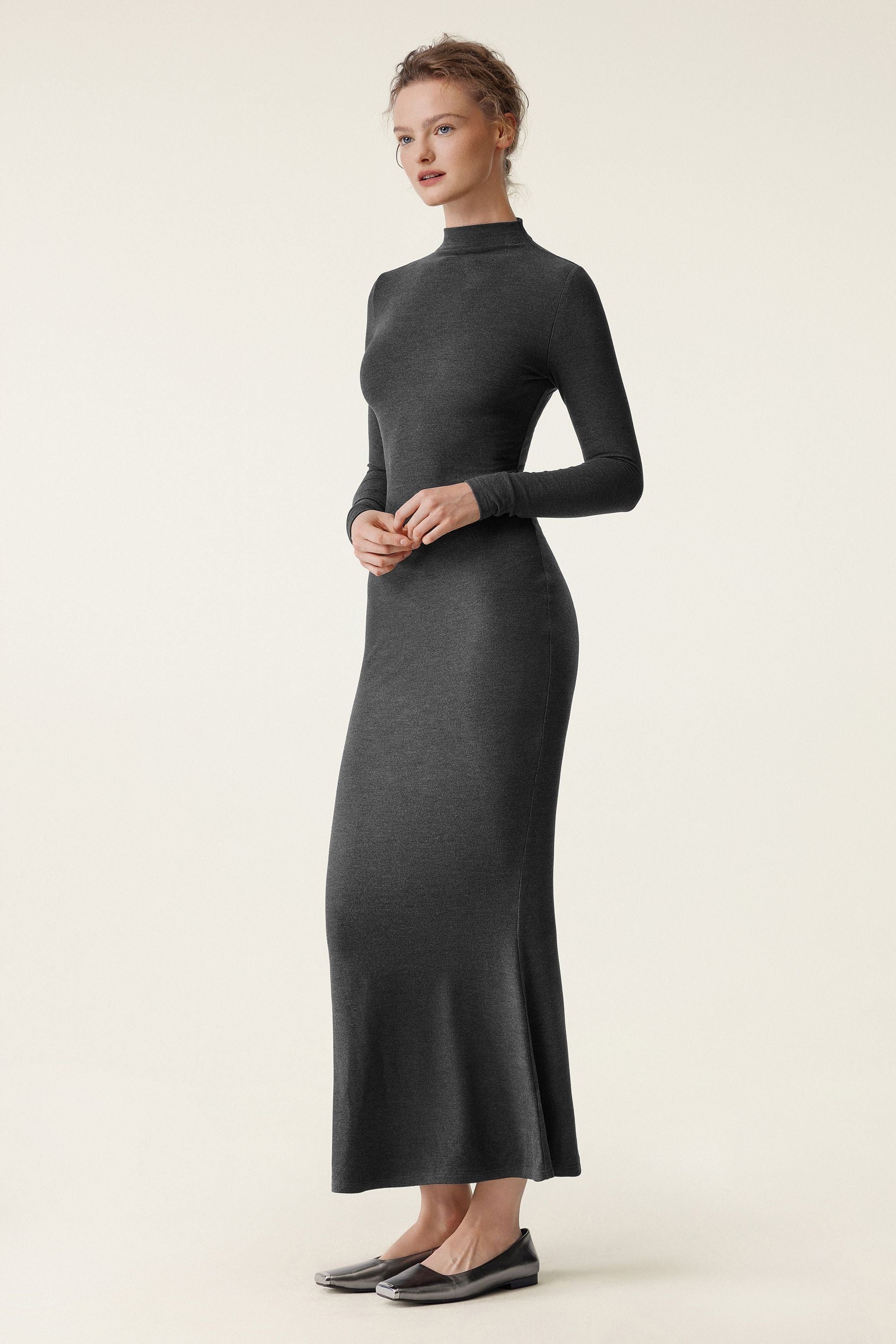 Mock Neck Fishtail Dress