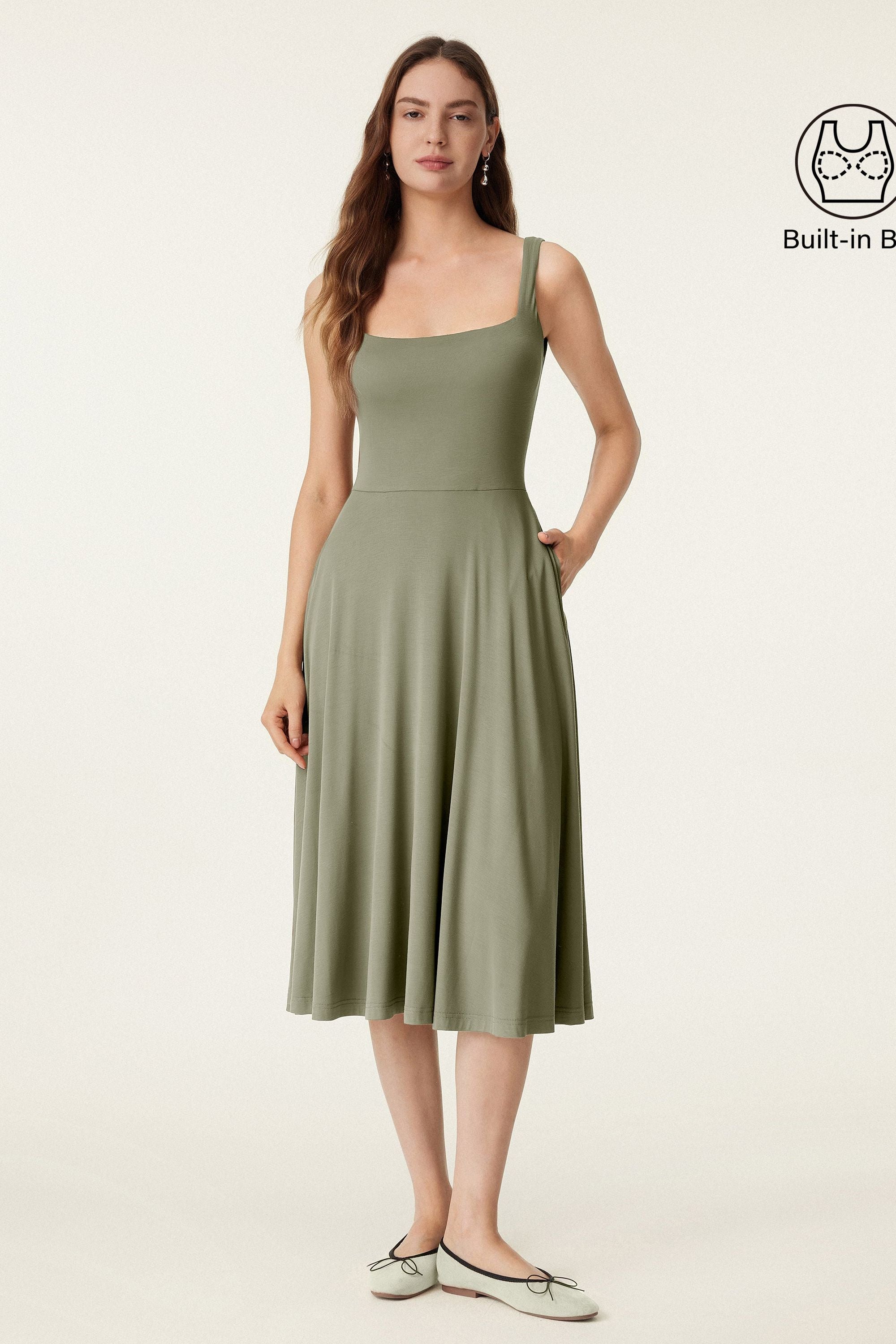 Square Neck Flowy New Airy Brami Midi Dress