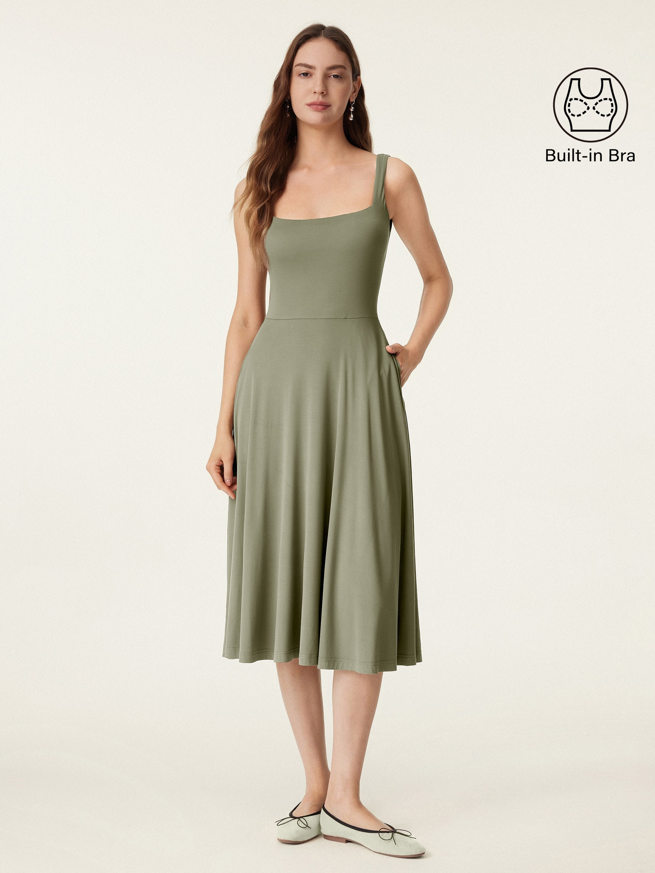 Jero™ | Square Neck Flowy New Airy Brami Midi Dress