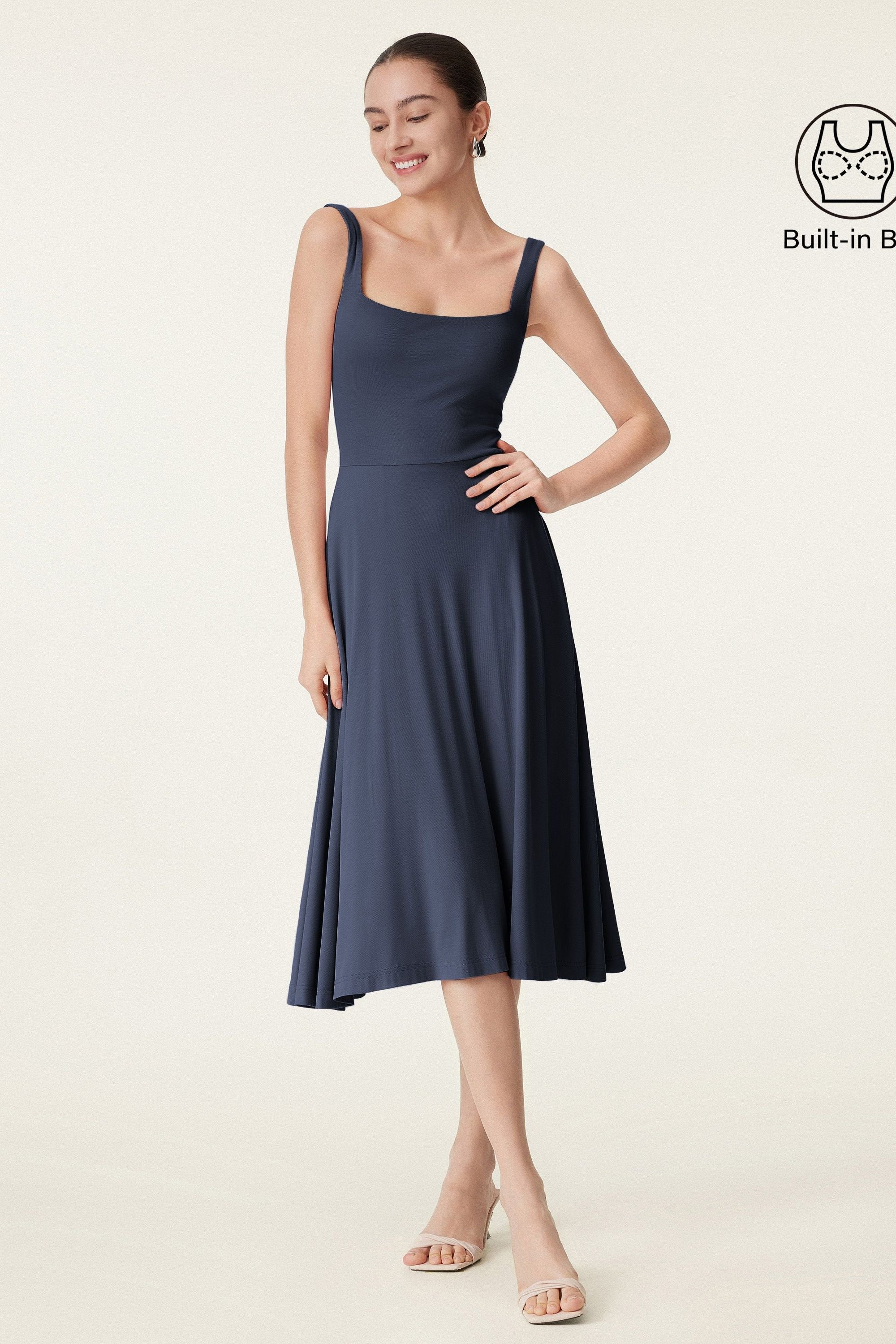 Square Neck Flowy New Airy Brami Midi Dress