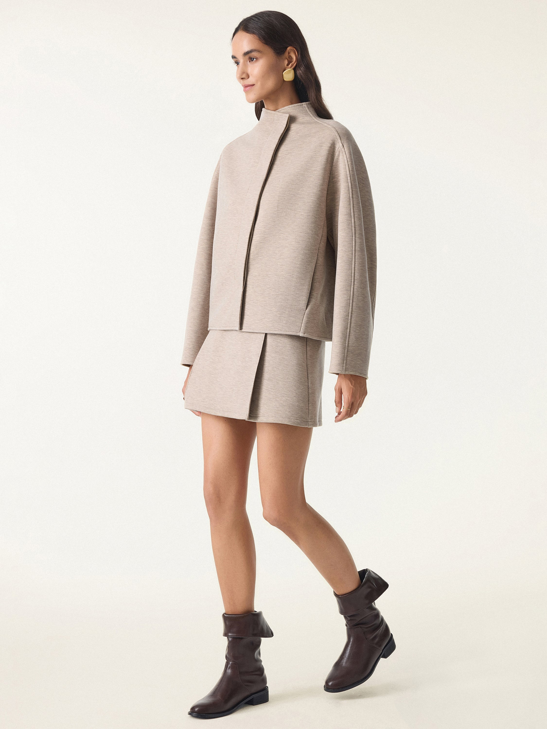 Jero ™ | 2Pcs Set  Cropped Jacket & A-Line Pull on Skorts with Pockets