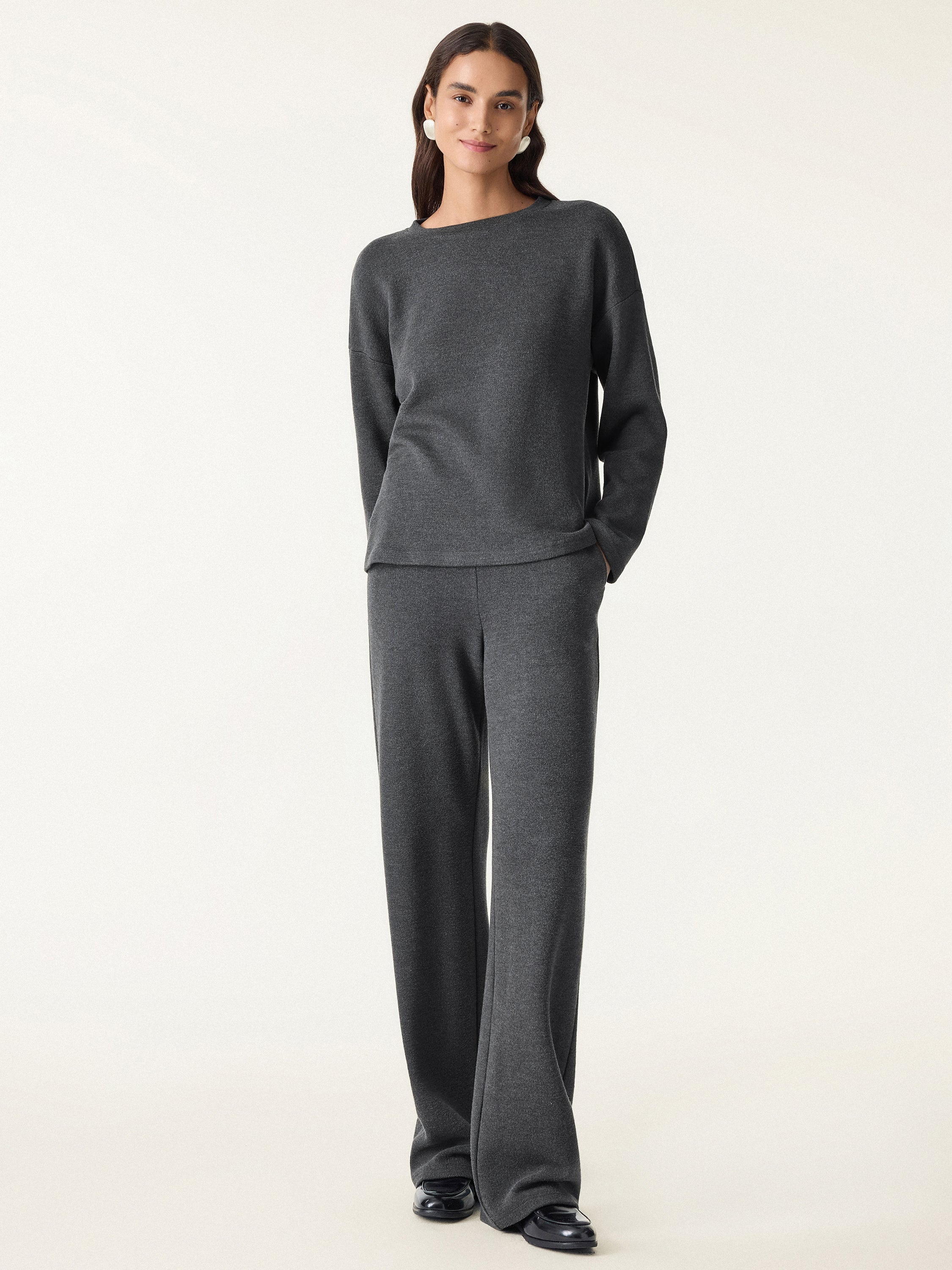 Jero ™ | 2Pcs Set Long Sleeve Top & Mid Rise Straight Leg Pants