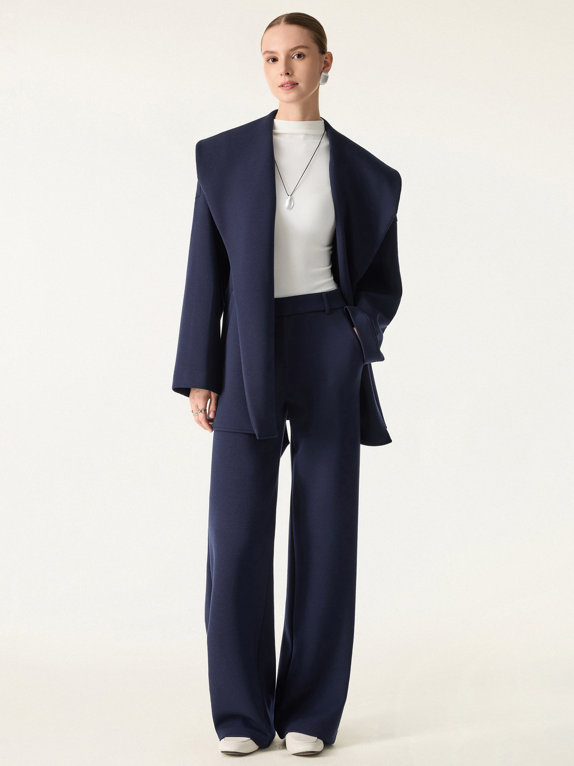 Jero ™ | 2Pcs Set Belted Shawl Collar Robe Jacket & Mid Rise Straight Pants with Pockets