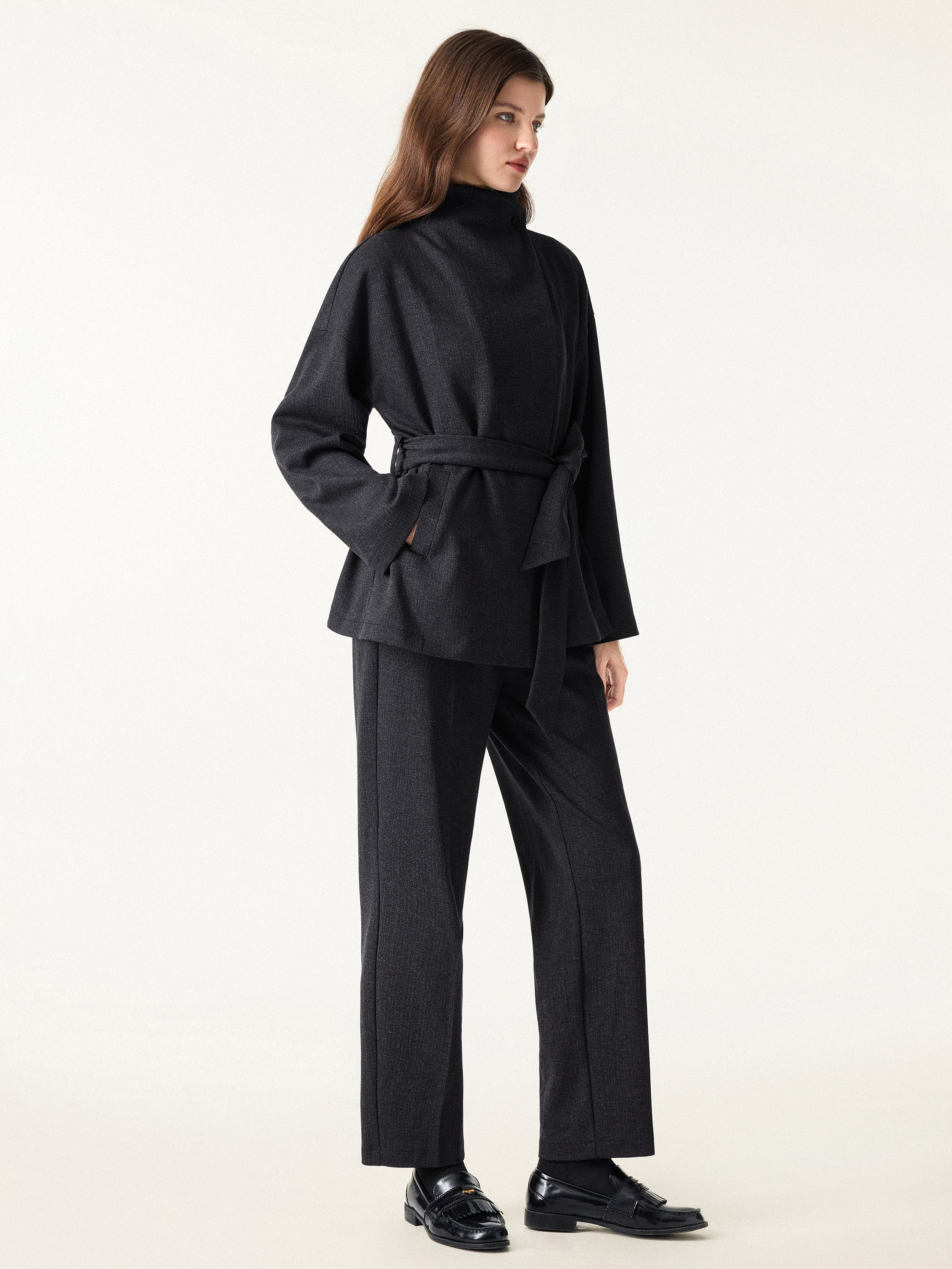 Jero ™ | 2Pcs Set Regular Tapered Trousers & Retro Belted Jacket