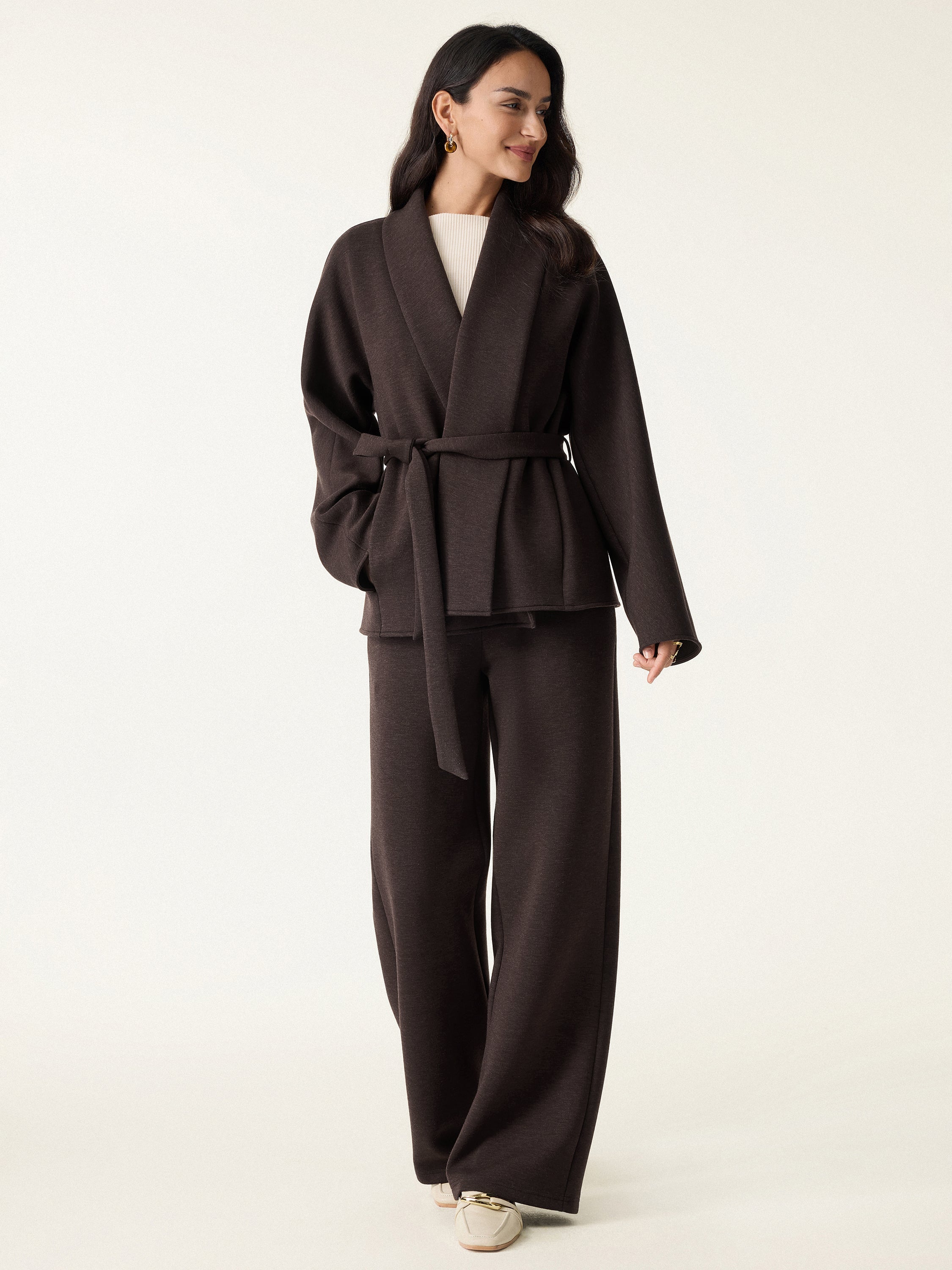 Jero ™ | 2Pcs Set Shawl Belted Outerwear & Pull-on Pants