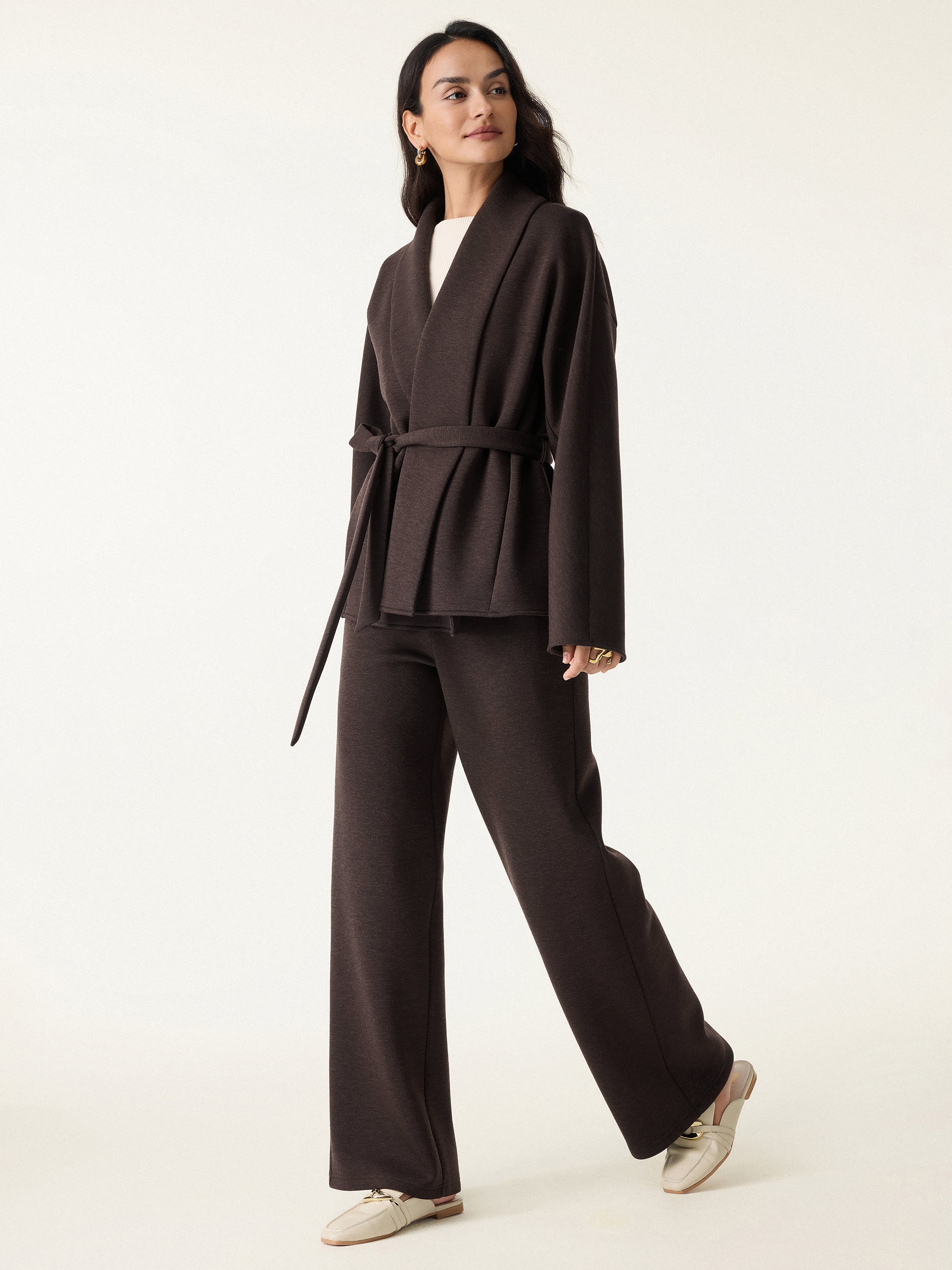 Jero ™ | 2Pcs Set Shawl Belted Outerwear & Pull-on Pants