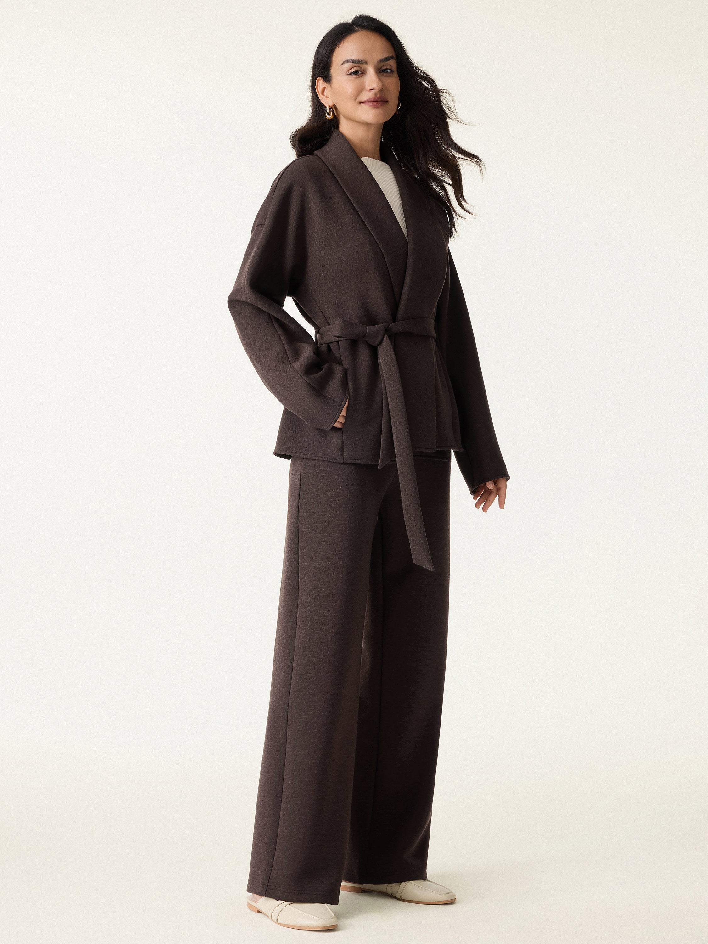 Jero ™ | 2Pcs Set Shawl Belted Outerwear & Pull-on Pants