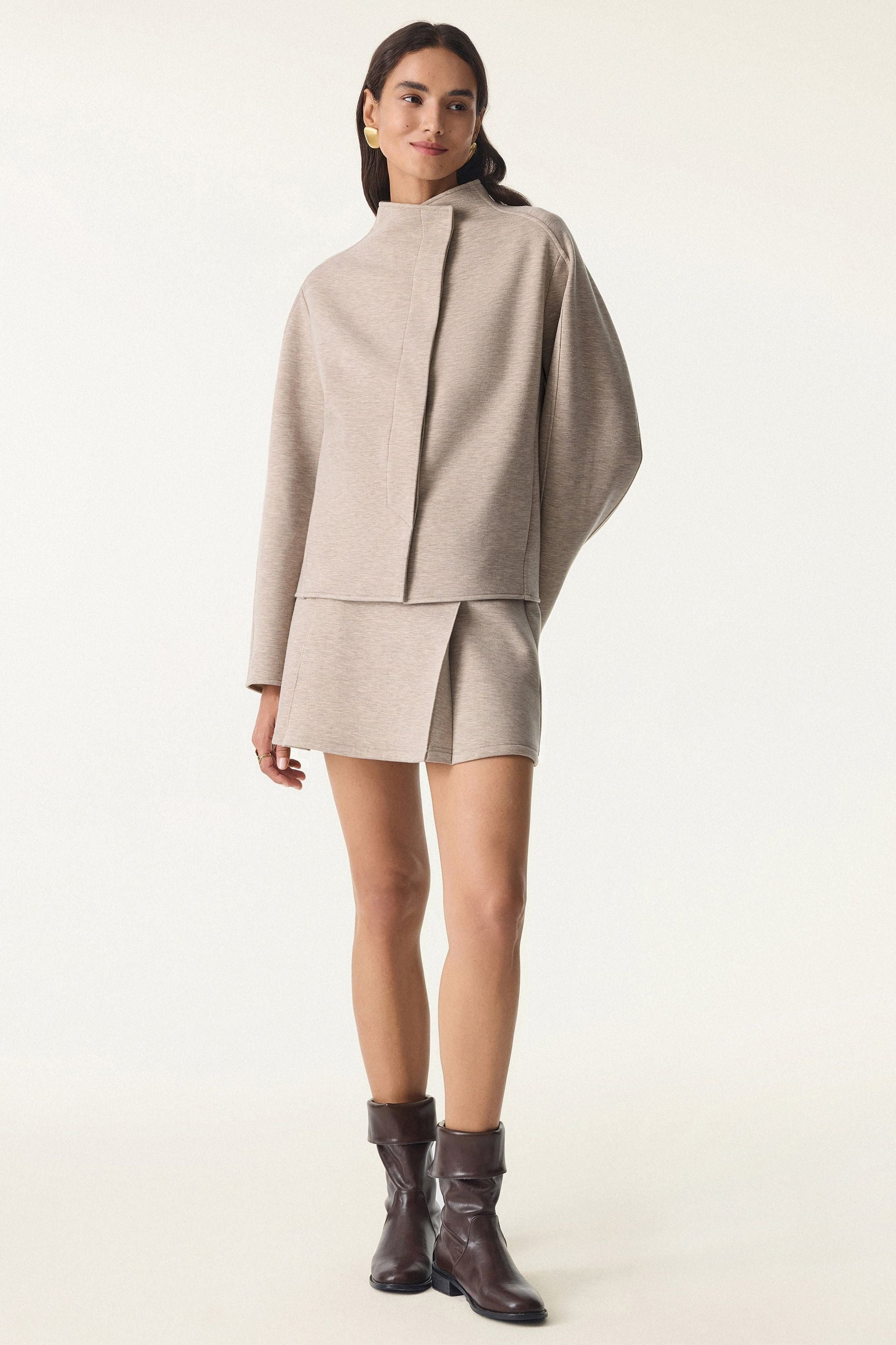 2Pcs Set  Cropped Jacket & A-Line Pull on Skorts with Pockets